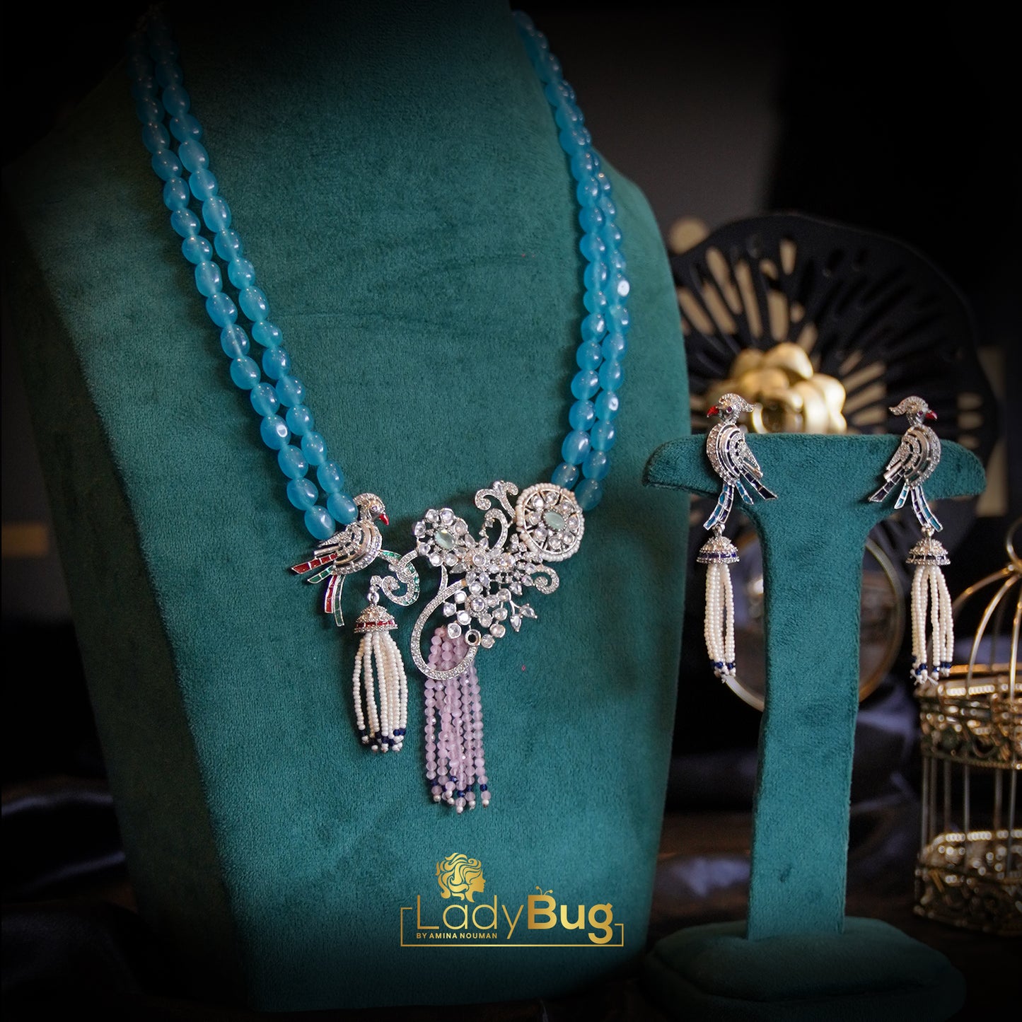 Peacock Long Mala Set
