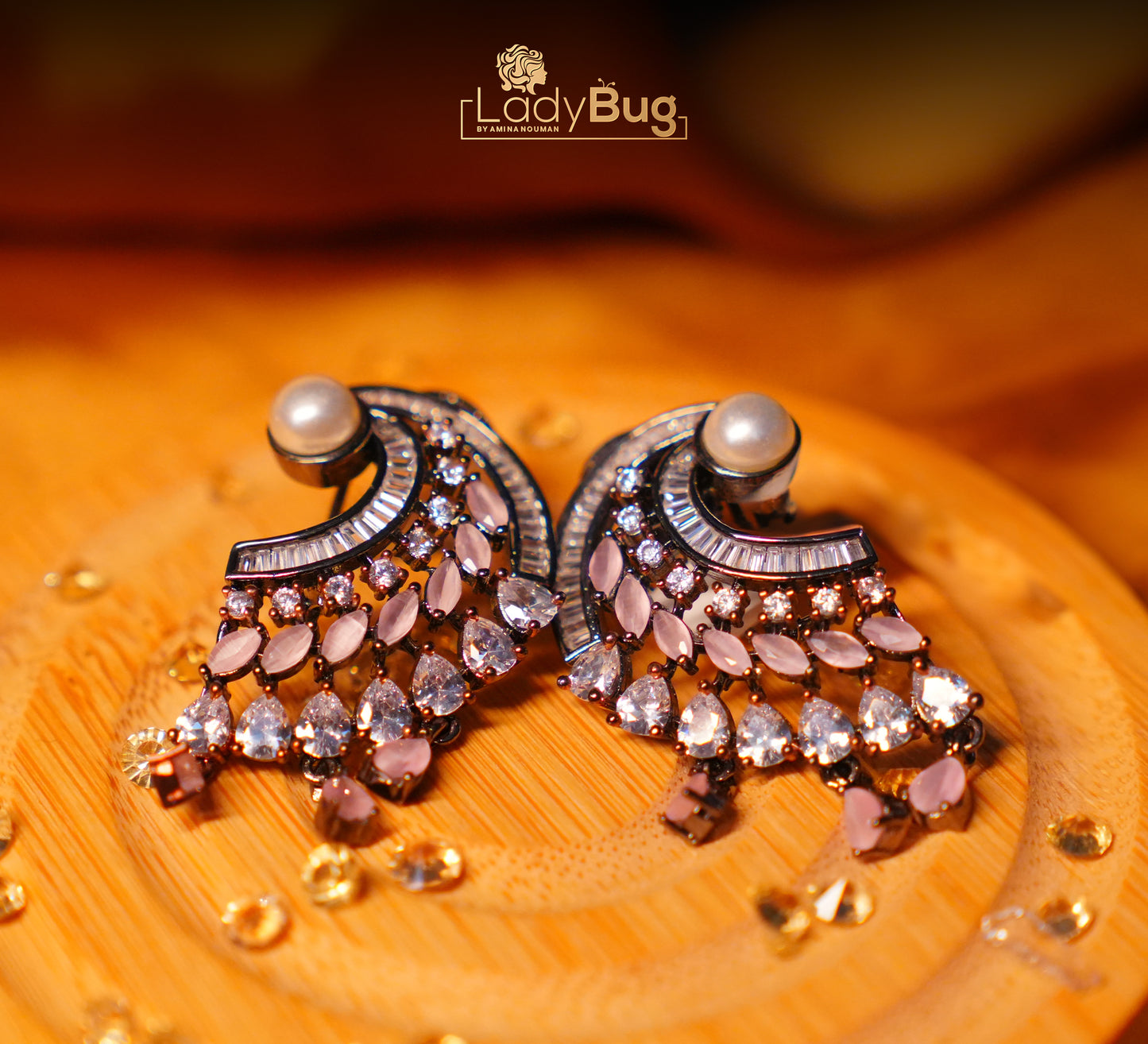 Moon Stud Earrings with Victorian Polish