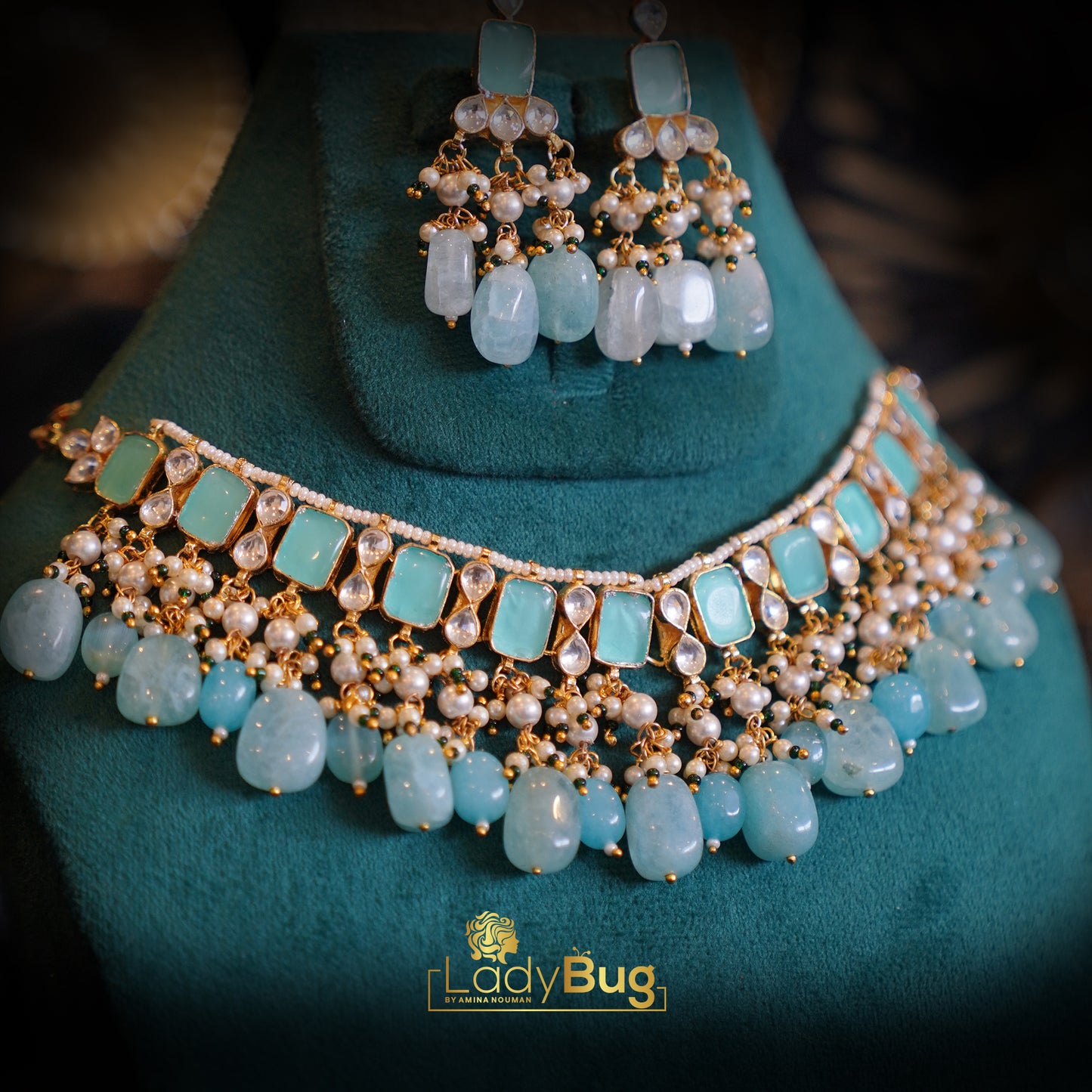 Paachi kundan Gold Plated Set with Ice Blue Color
