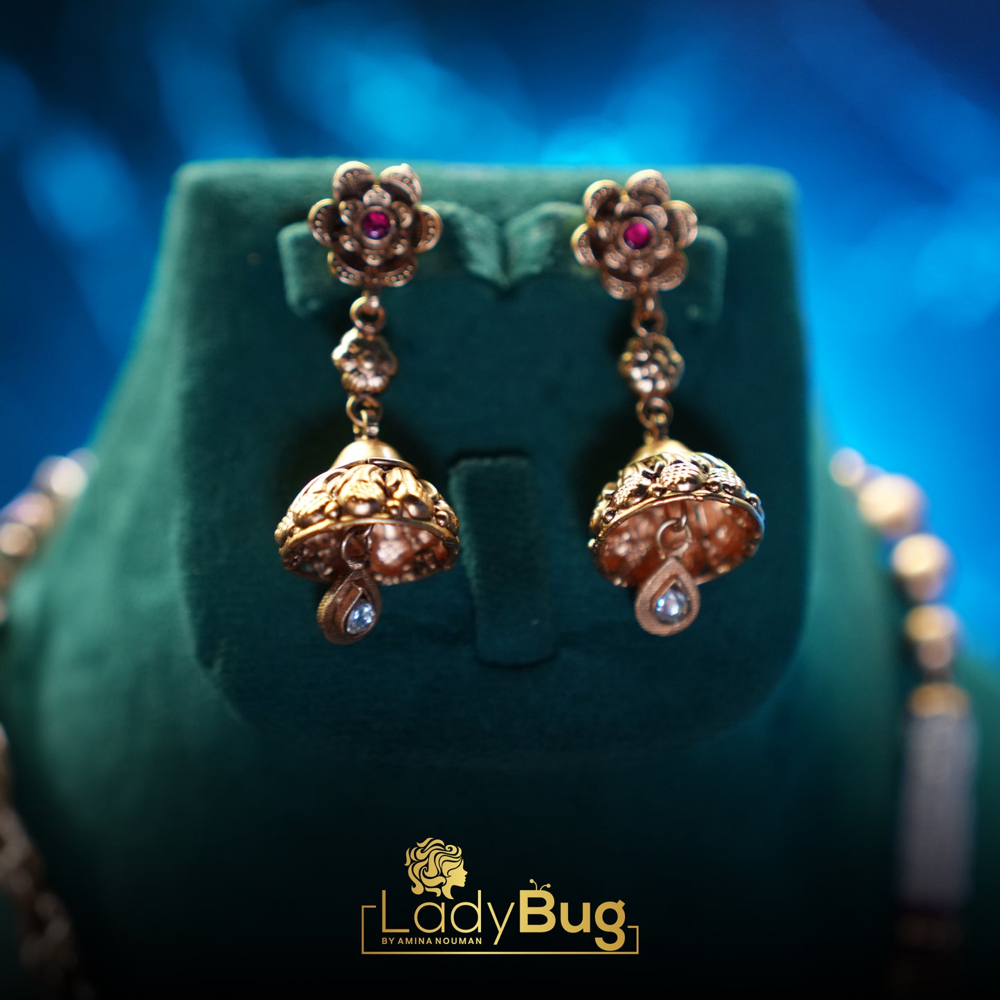 Rajwari set with matte polish and Tiyani Kundan (Gold) – Jewelry Set by Ladybug (Photo 4)