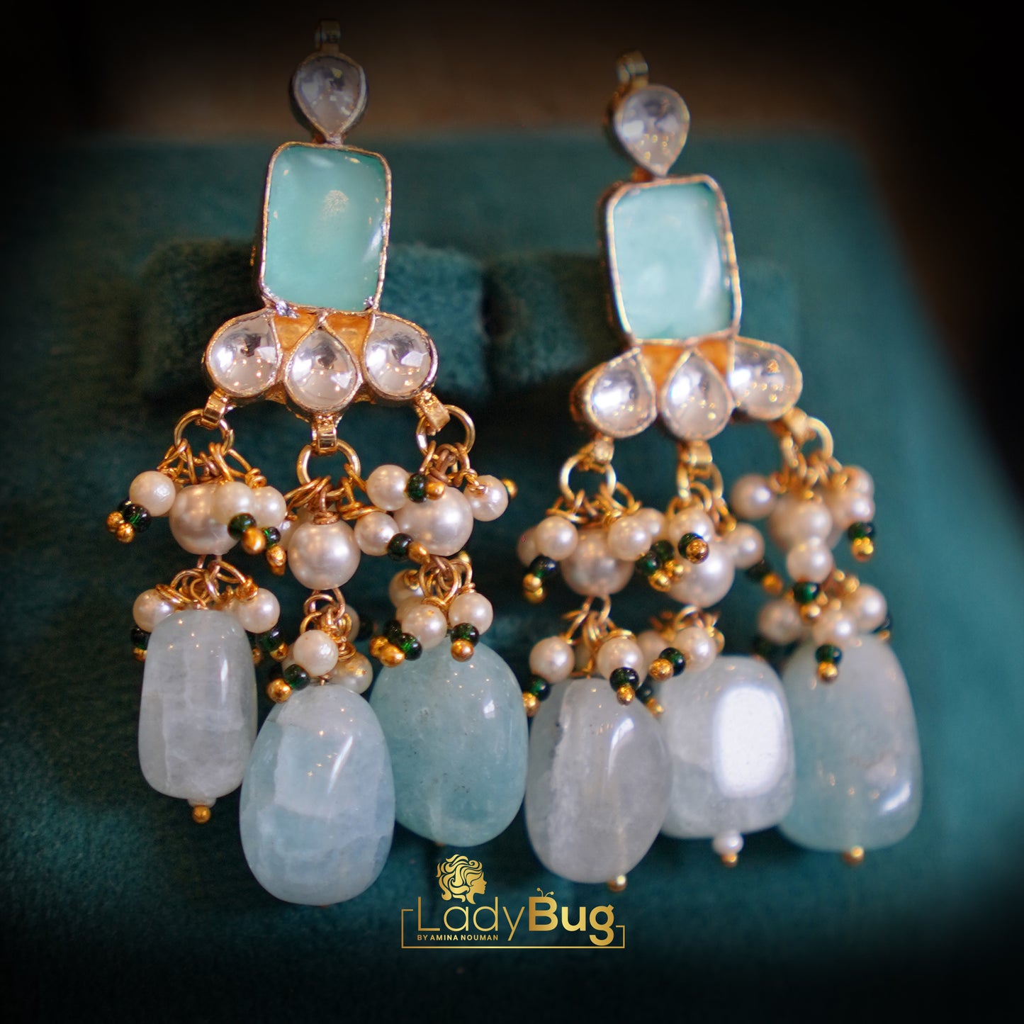 Paachi kundan Gold Plated Set with Ice Blue Color
