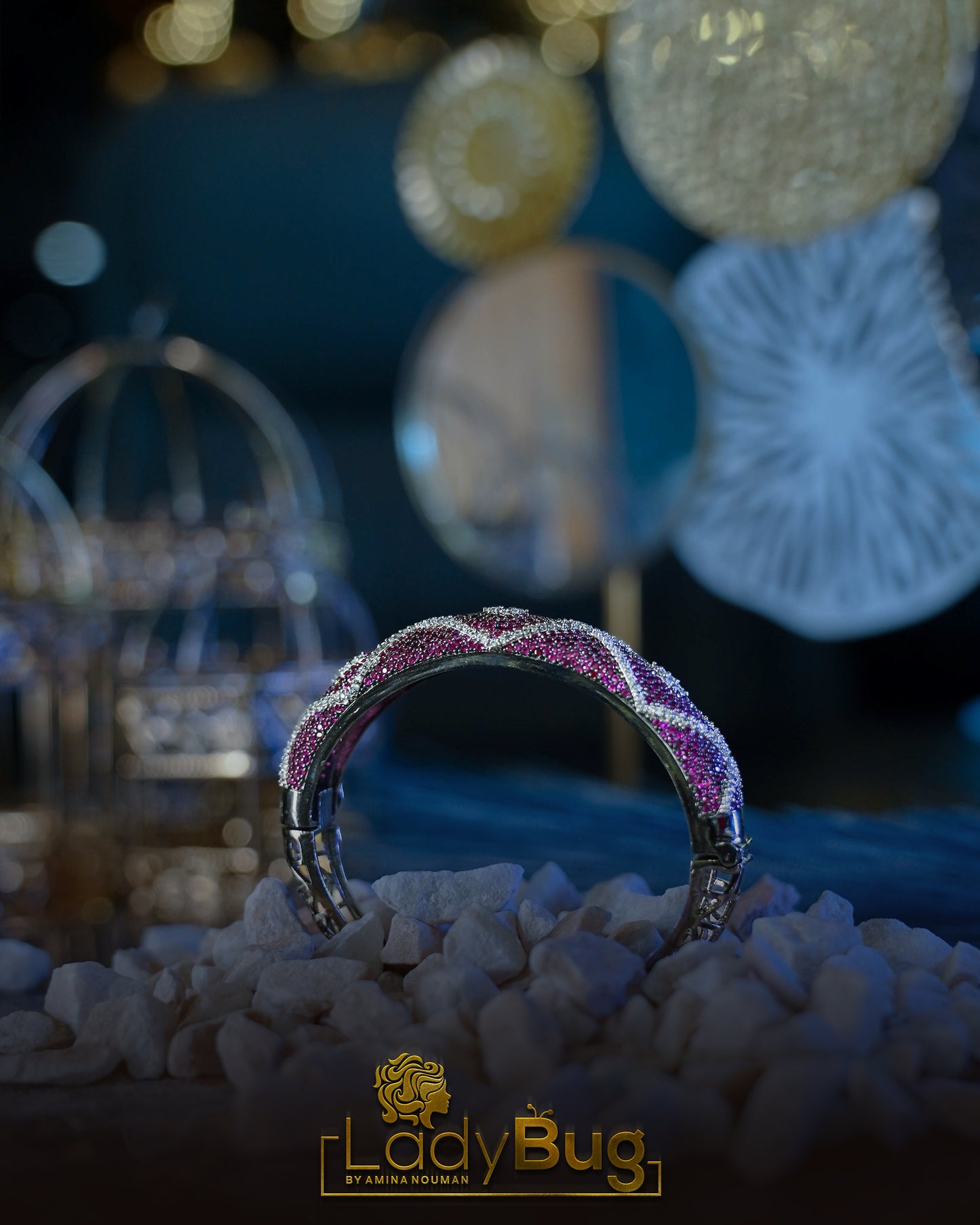 Moissanite AD Stone Openable Victorian Polish Bangle