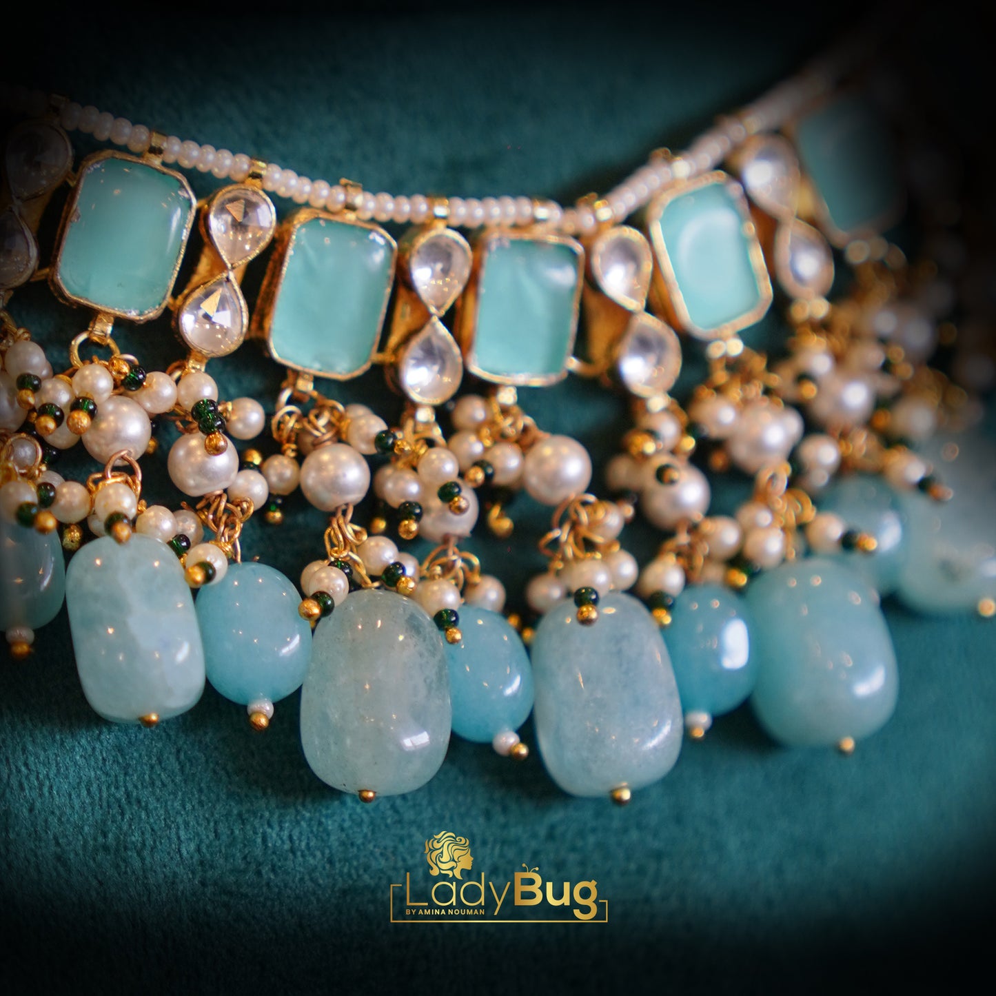 Paachi kundan Gold Plated Set with Ice Blue Color