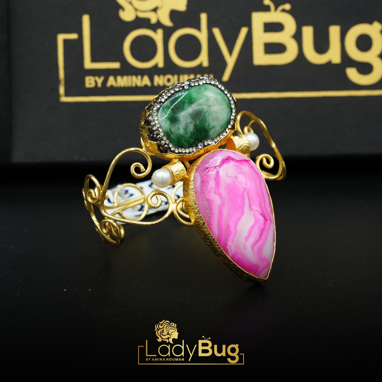 Gold-plated, Karaoke stone Kara in Hot Pink color