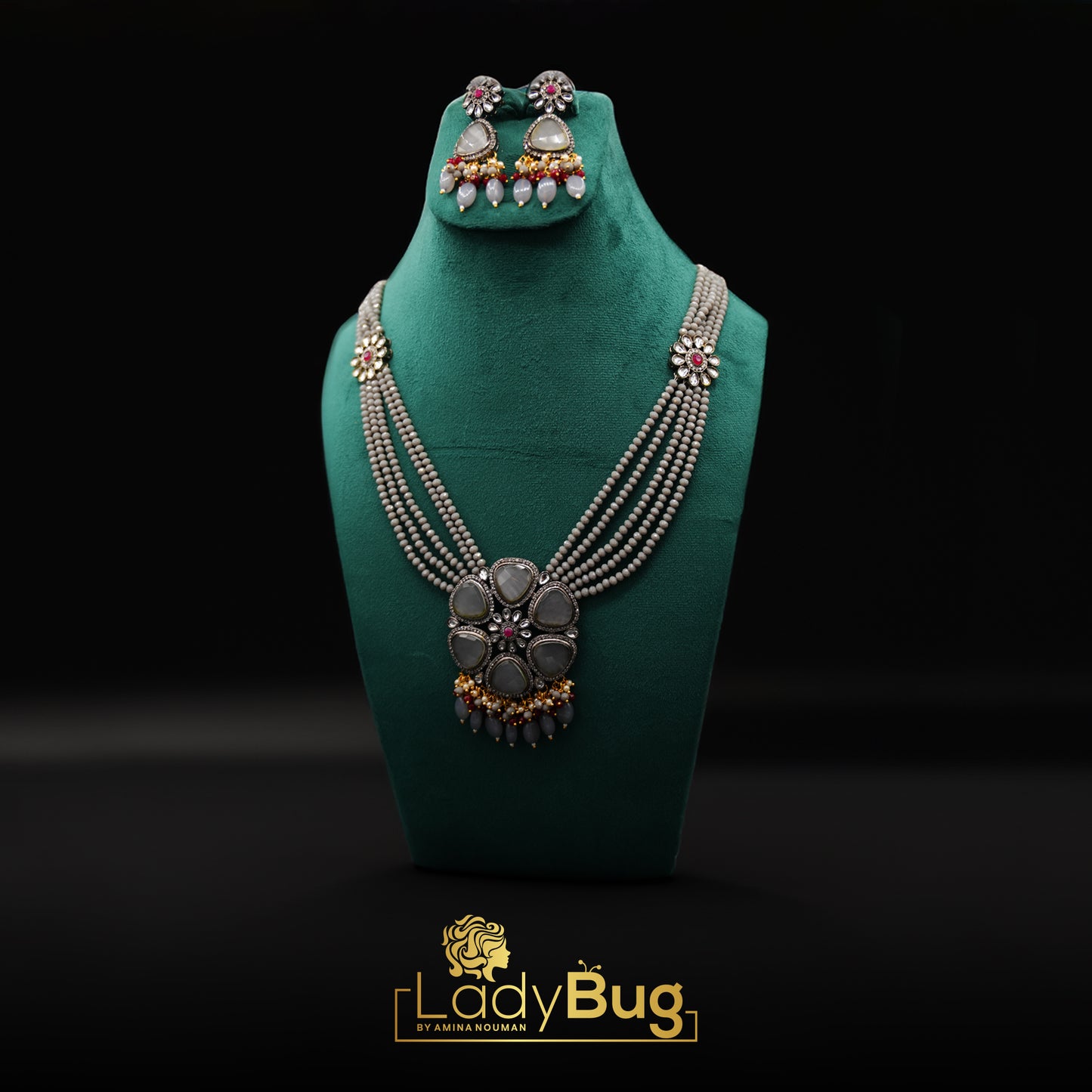 Victorian Polish Mala with Grey Stones – Mala Necklace by Ladybug (Photo 2)