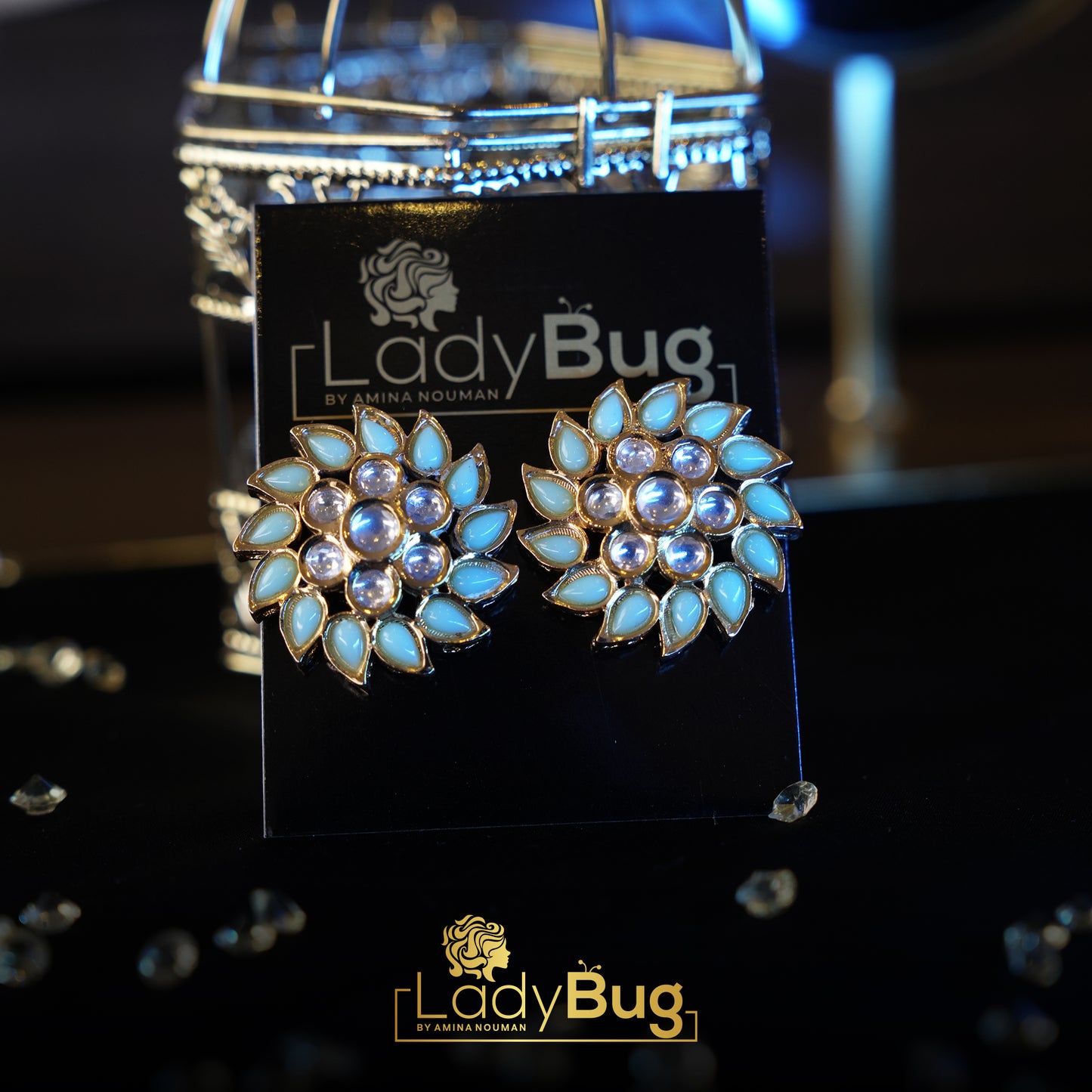 Mint and White stone studs
