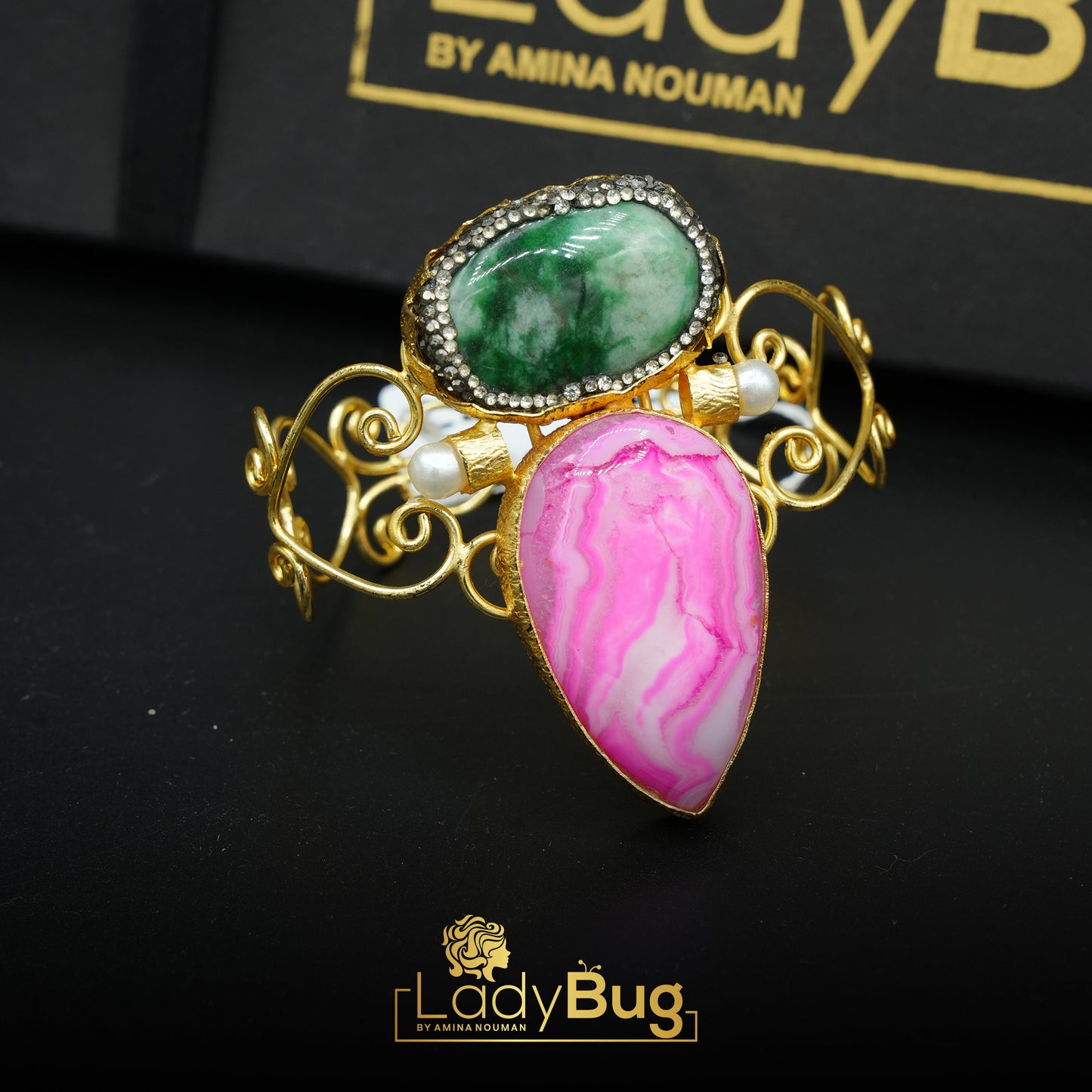 Gold-plated, Karaoke stone Kara in Hot Pink color
