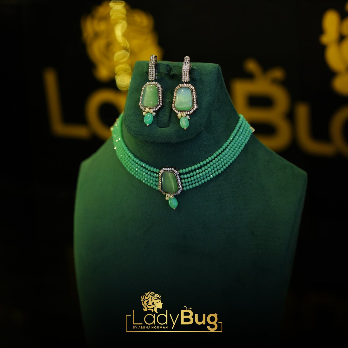 Single Stone Choker Set with Mint Color
