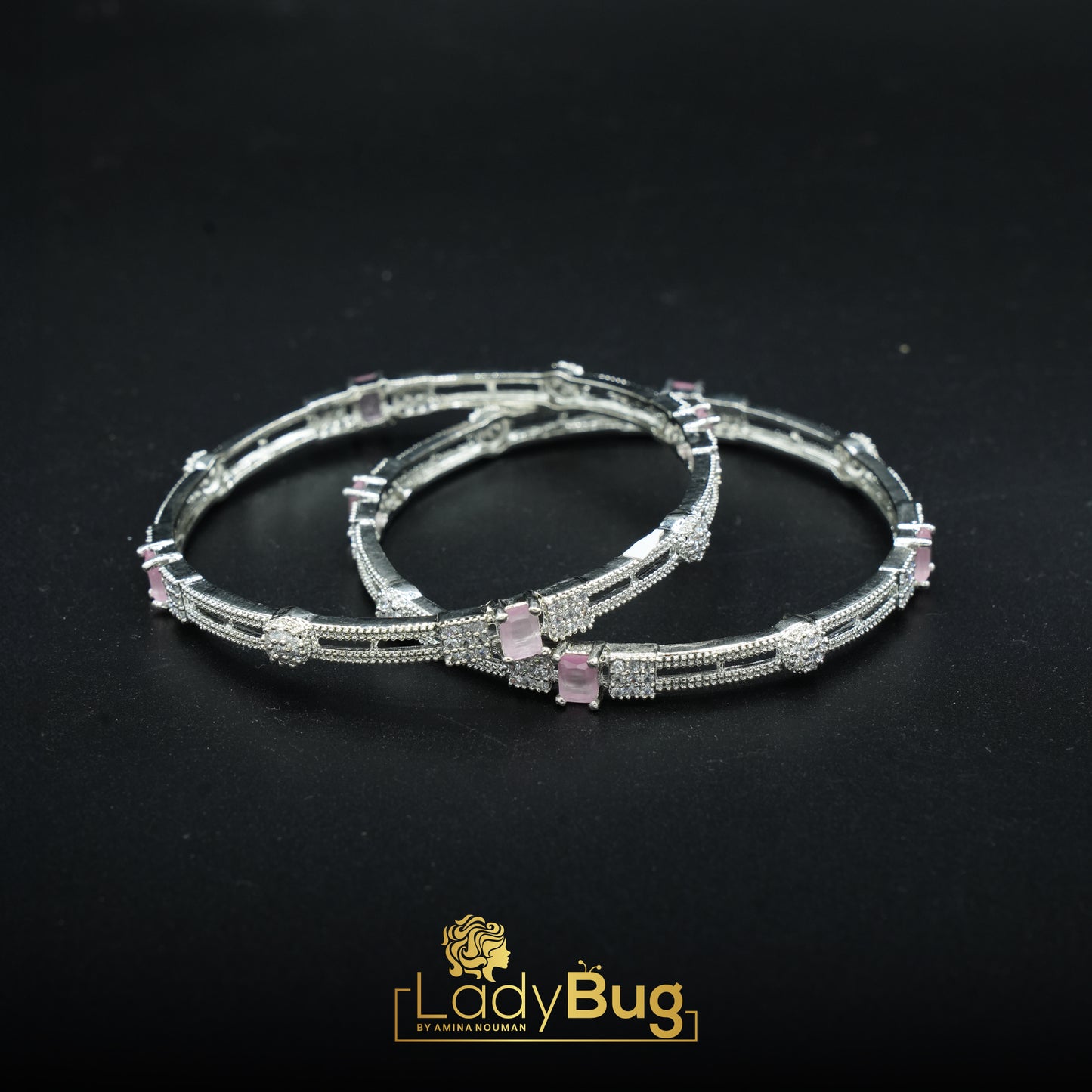 Rhodium-plated Powder Pink Bangles (LB-172, 173)