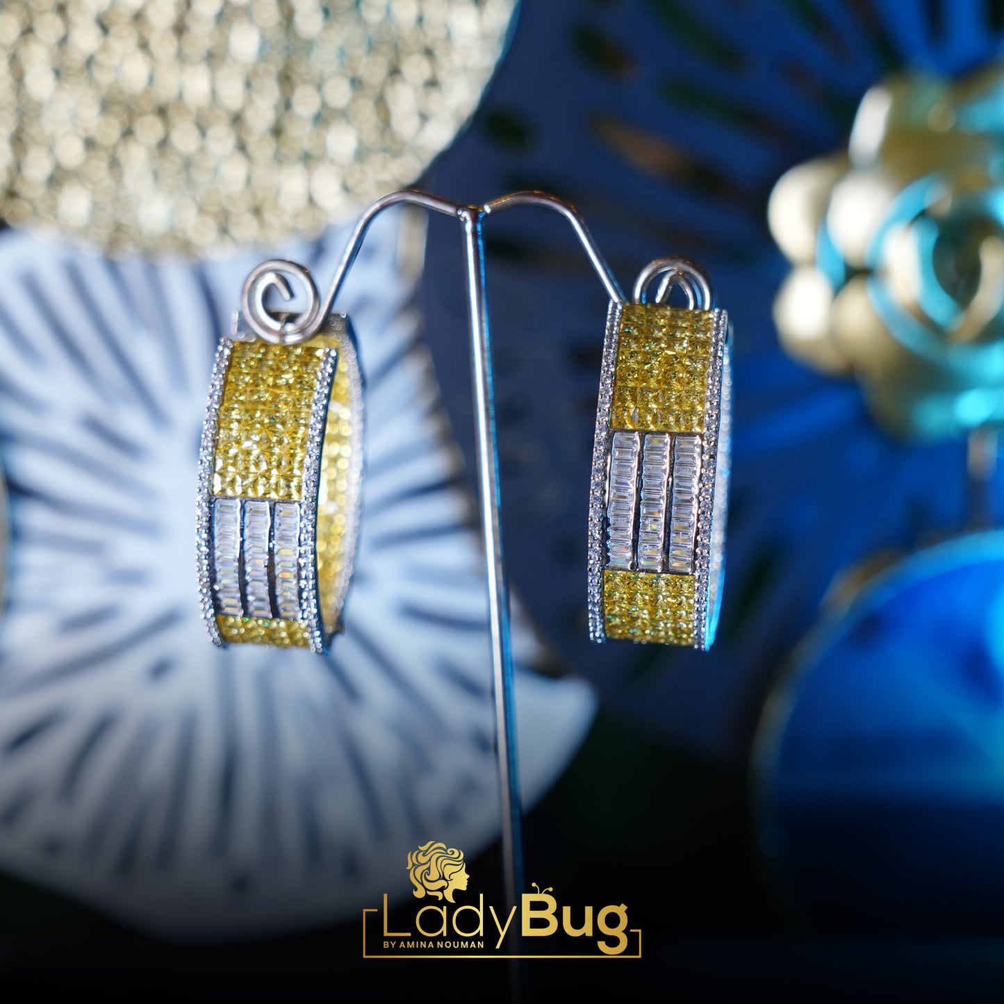 Big Zircon hoops in lemon yellow color