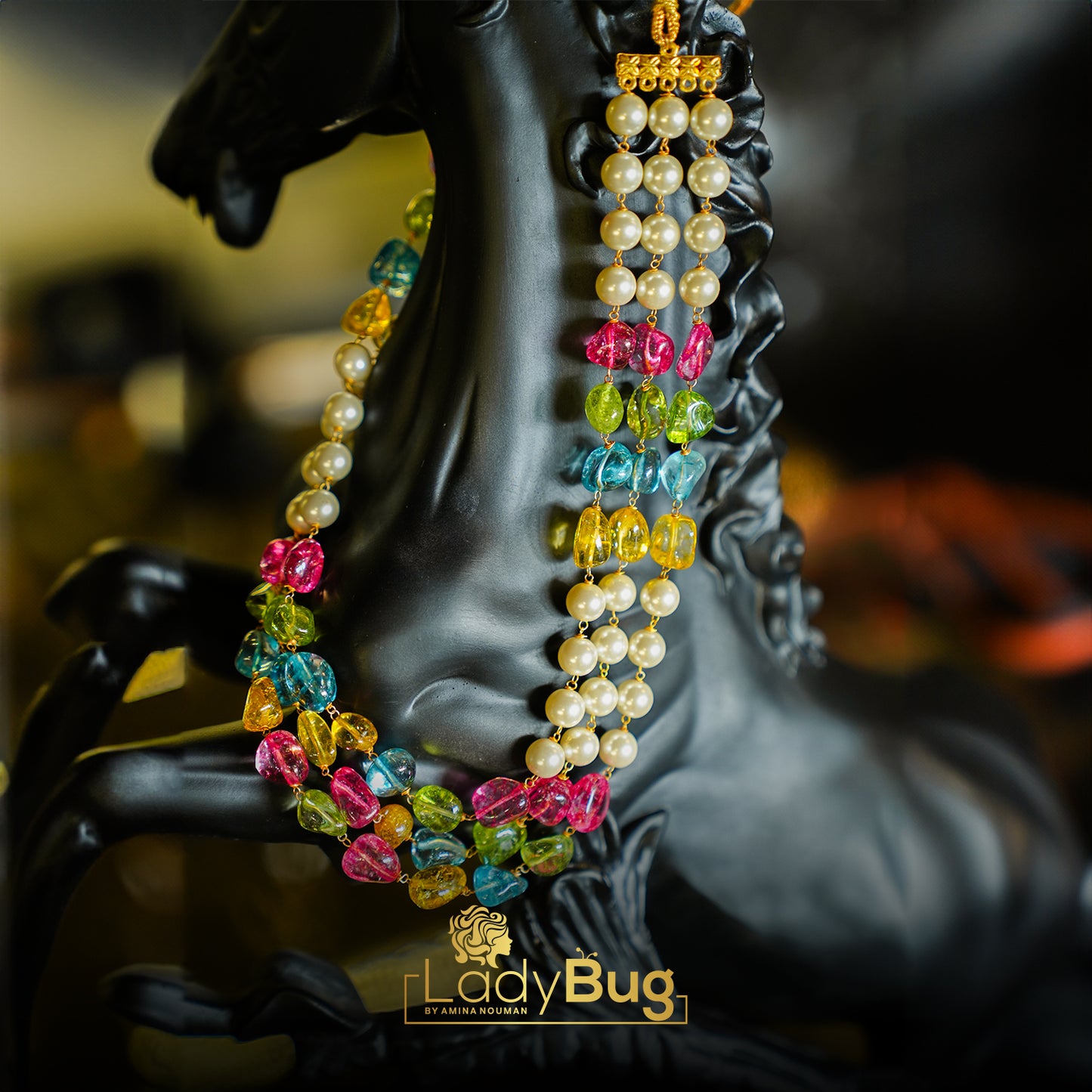Double layers mala marble stone with multi-color – Mala Necklace by Ladybug (Photo 2)