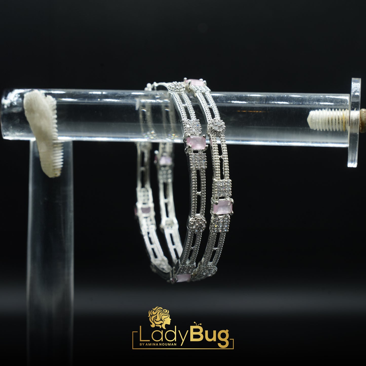 Rhodium-plated Powder Pink Bangles (LB-172, 173)
