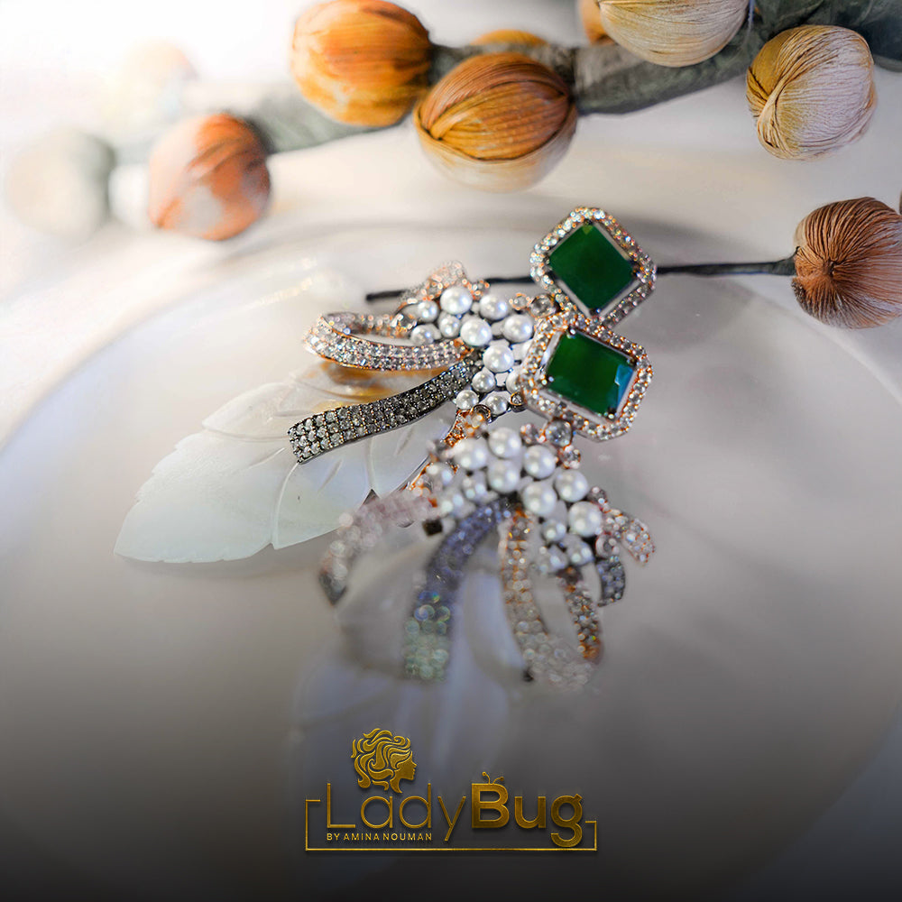 Mother Pearls Cut Earring with Zircon and Victorian Polish