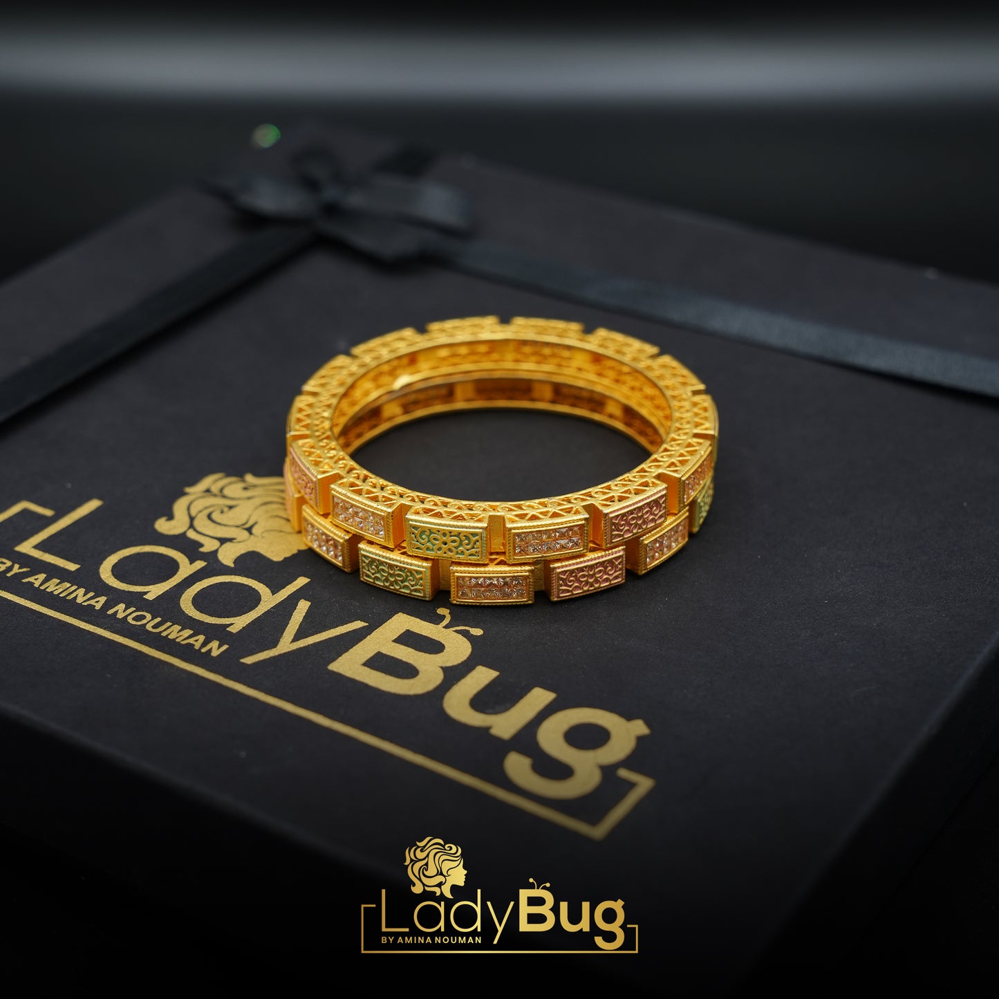 Matt polished Bangles with mint and champagne color (LB-186)