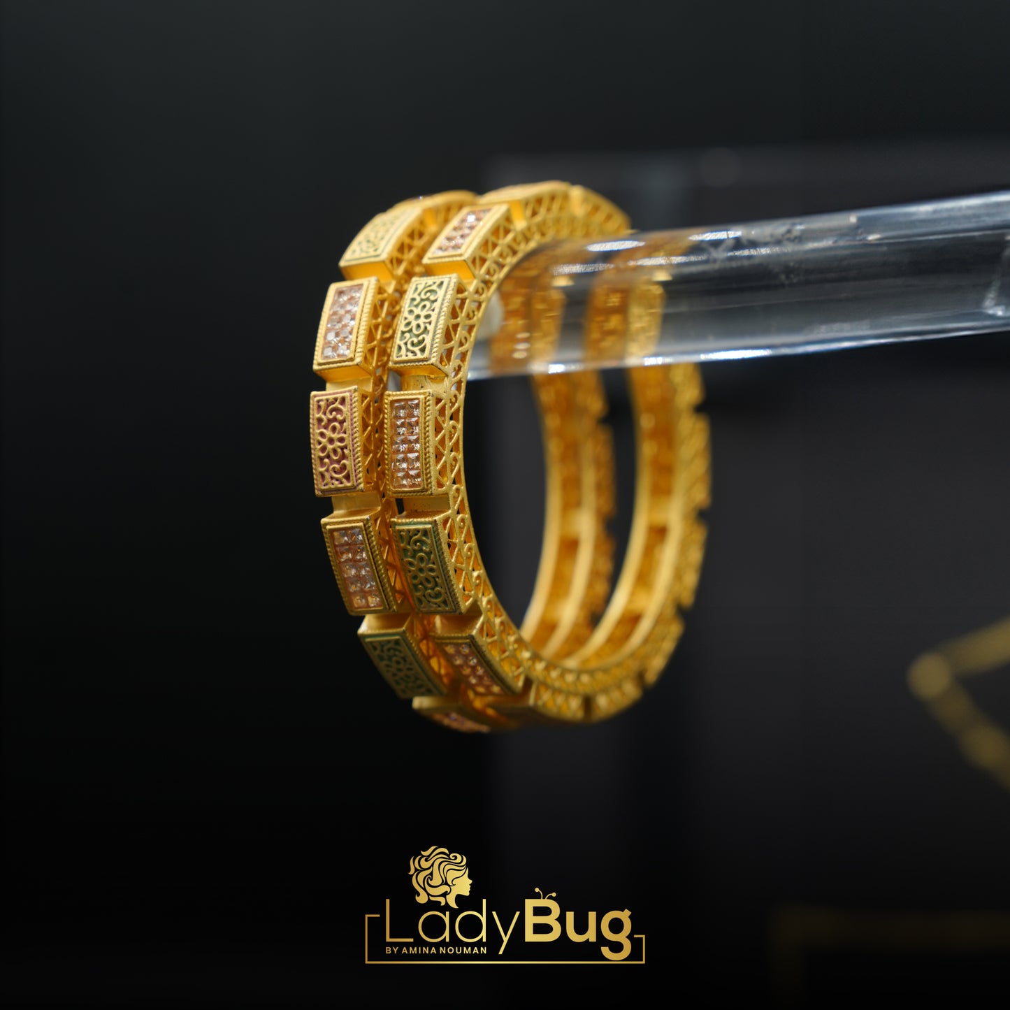 Matt polished Bangles with mint and champagne color (LB-186)
