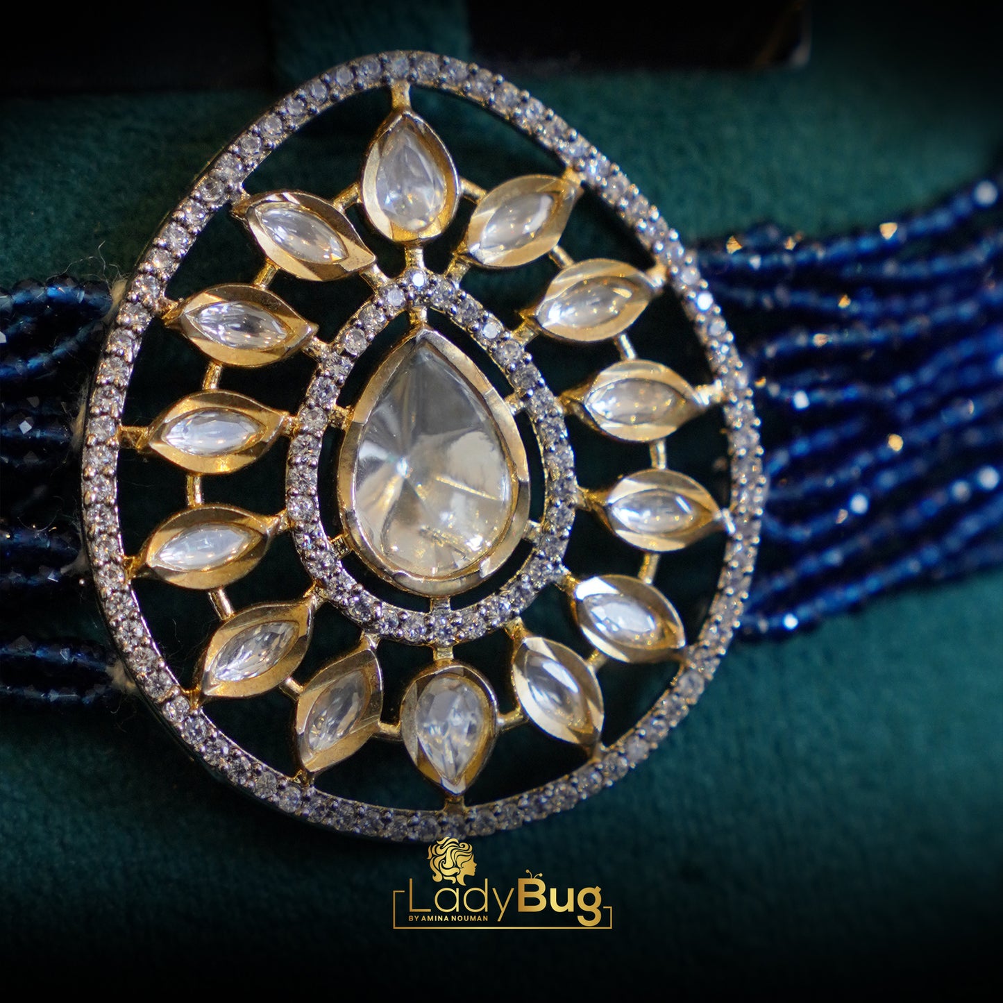 Uncut Kundan Choker Set with Sapphire Stone