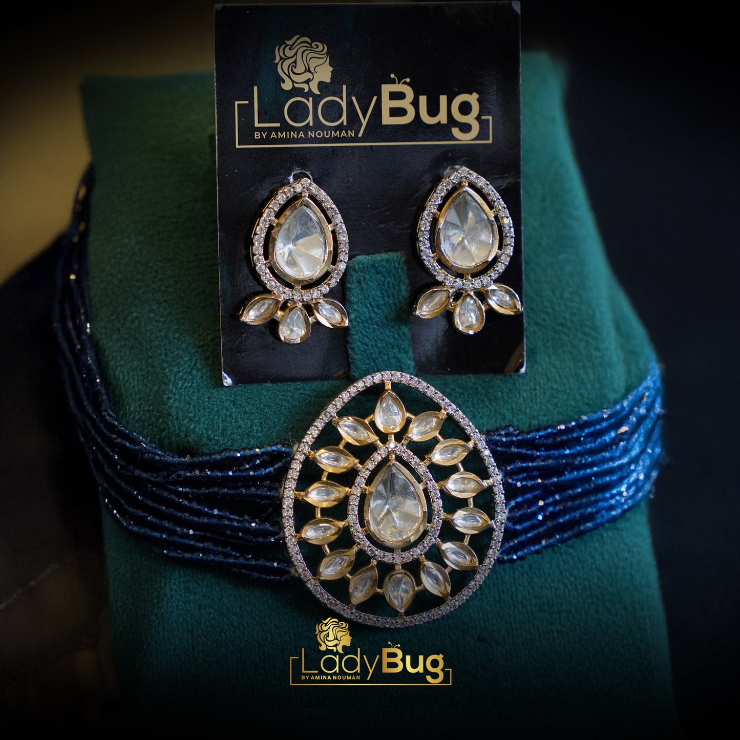 Uncut Kundan Choker Set with Sapphire Stone