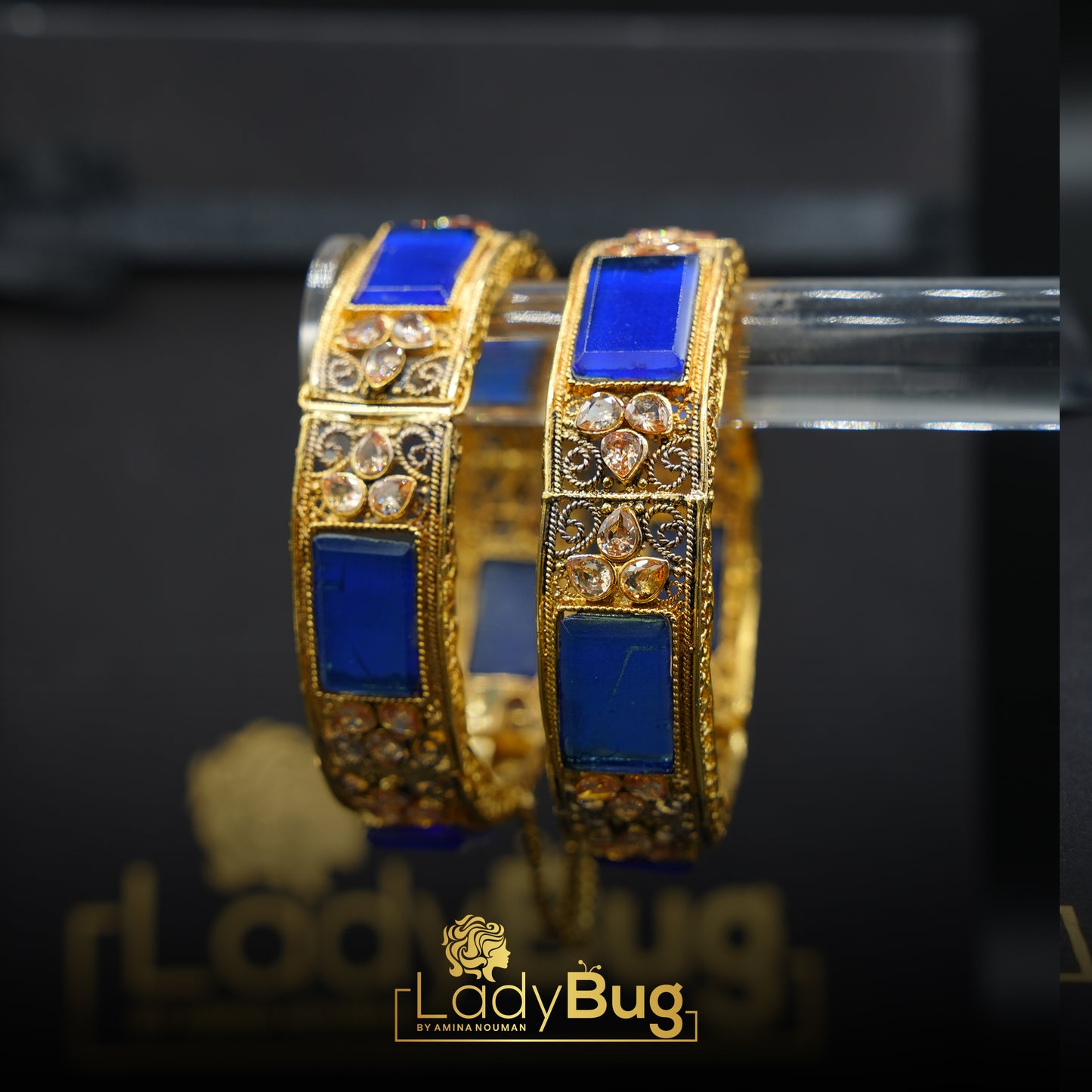 Openable, Gold plated, Royal Blue and Champagne Colour (LB-195)
