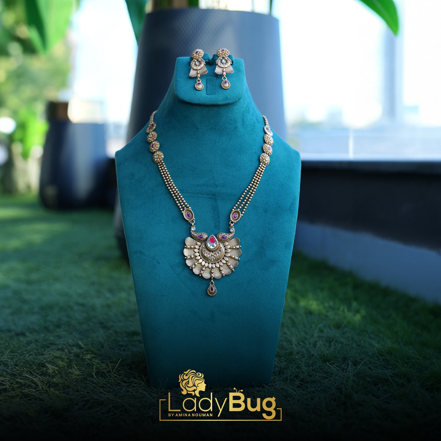 Rajwari Mala Set with Rubi Stone