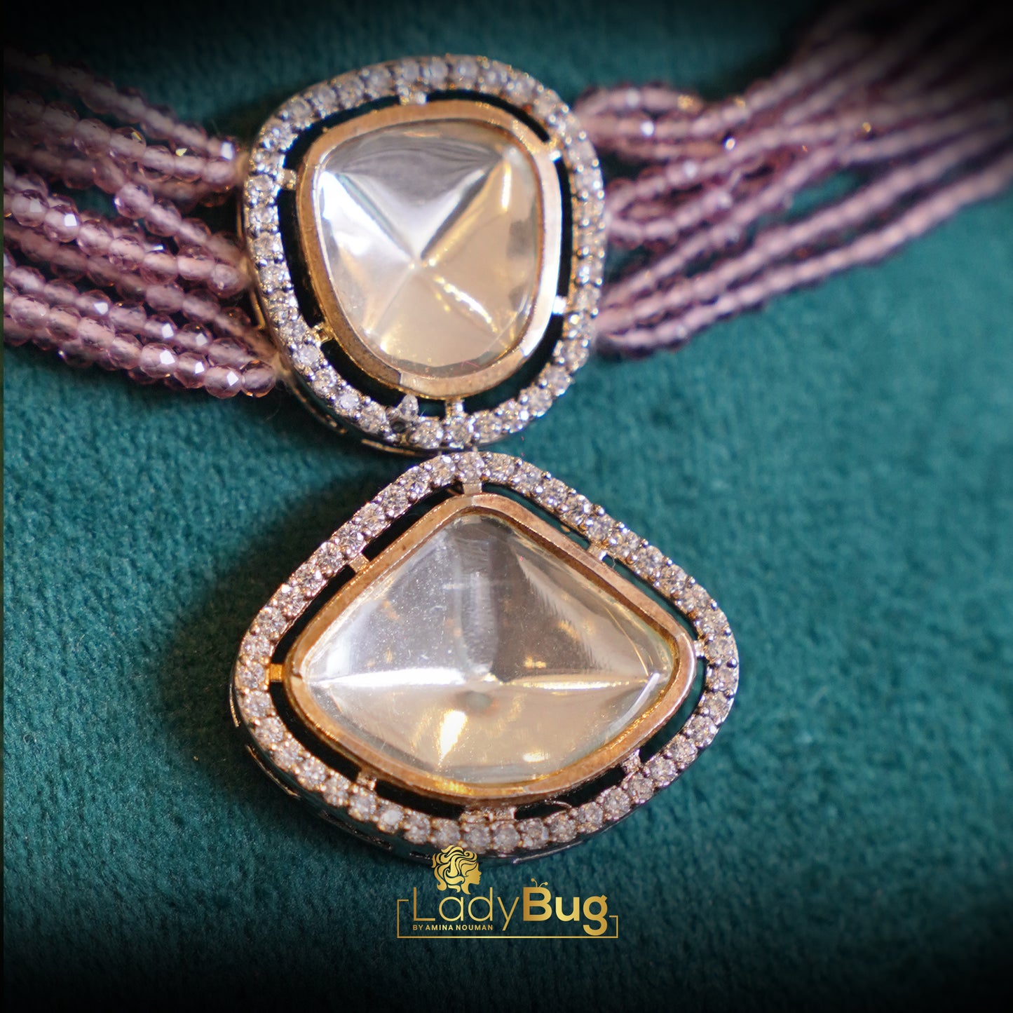 Uncut Kundan Set with Grey Beads