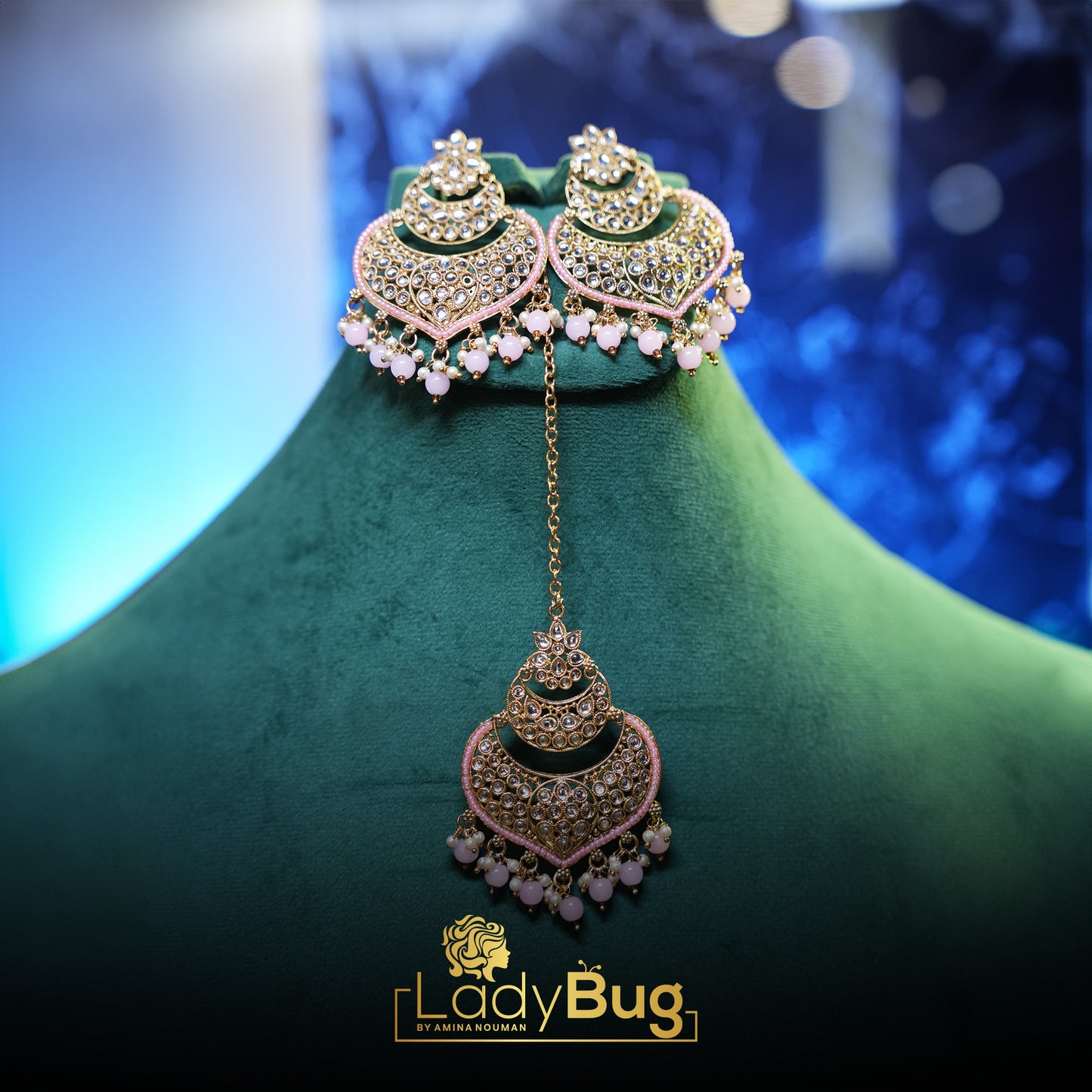 Big Kundan earrings with Teeka in Pink color