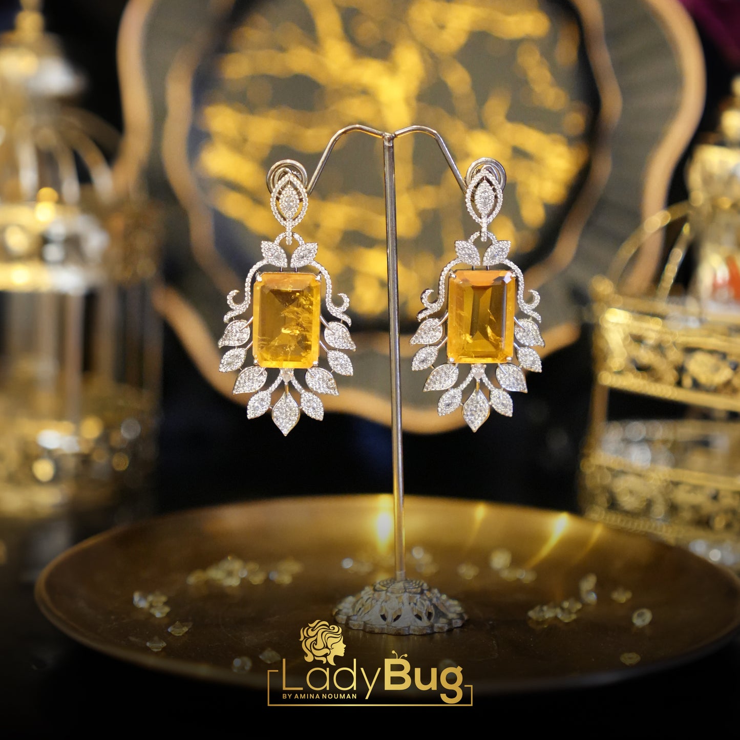 Doublet Stone Earrings with Lemon Yellow Stone