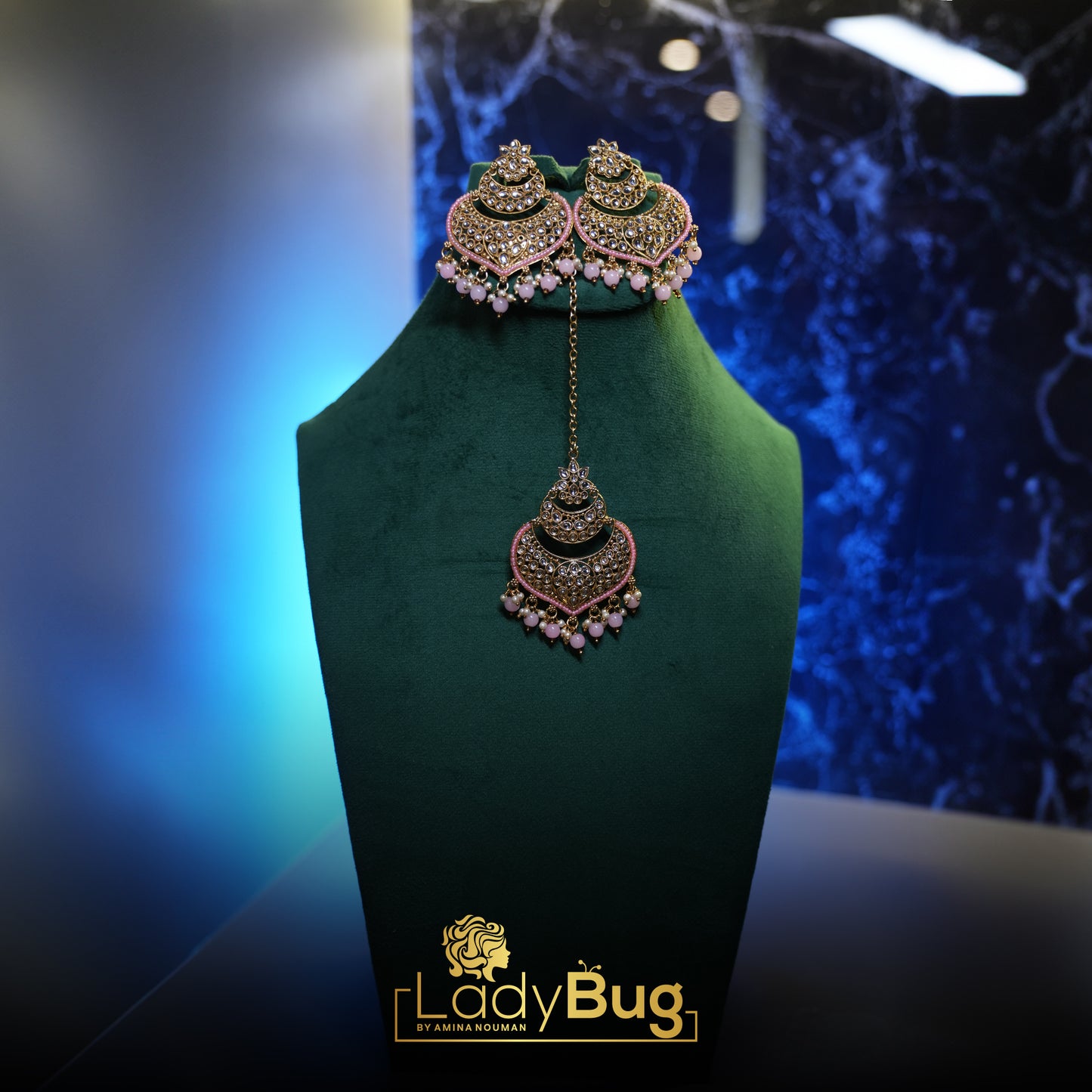 Big Kundan earrings with Teeka in Pink color