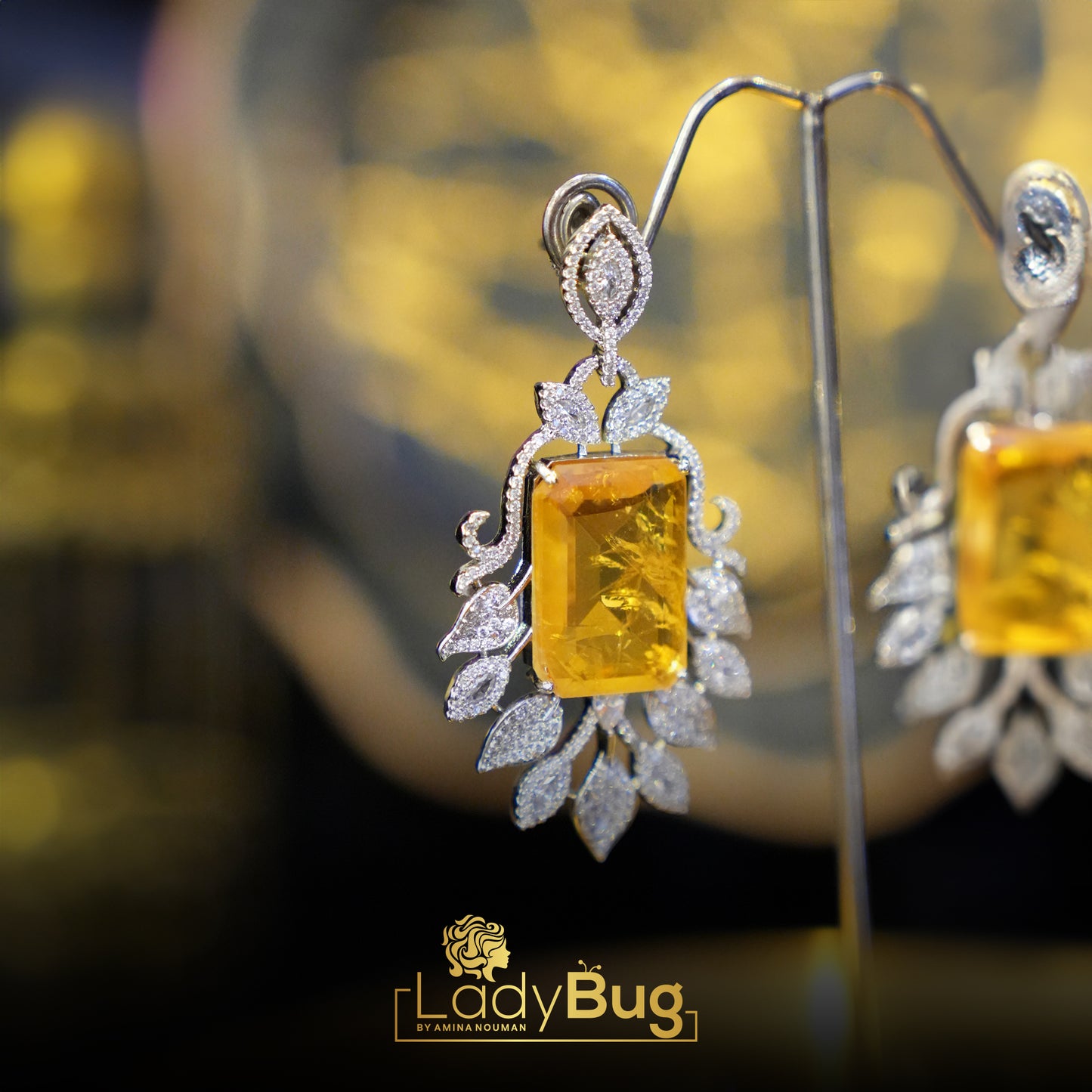 Doublet Stone Earrings with Lemon Yellow Stone