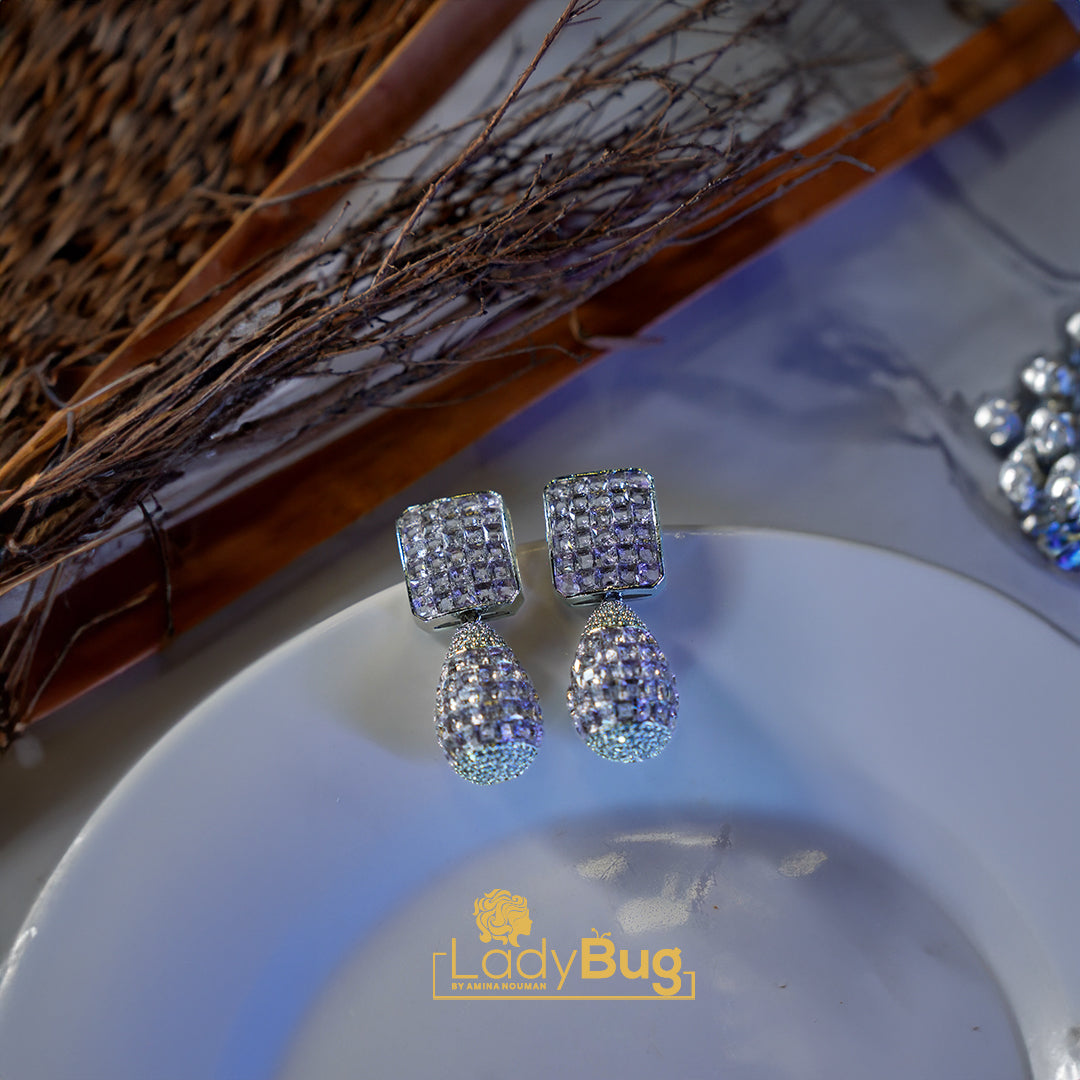 Moissanite Stone Rhodium-Plated Earrings