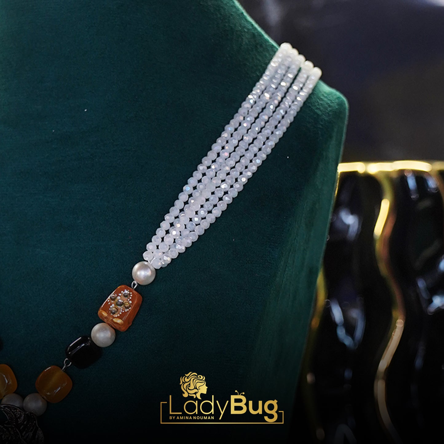 White Stone Long Mala with Lemon Yellow Colour – Mala Necklace by Ladybug (Photo 4)