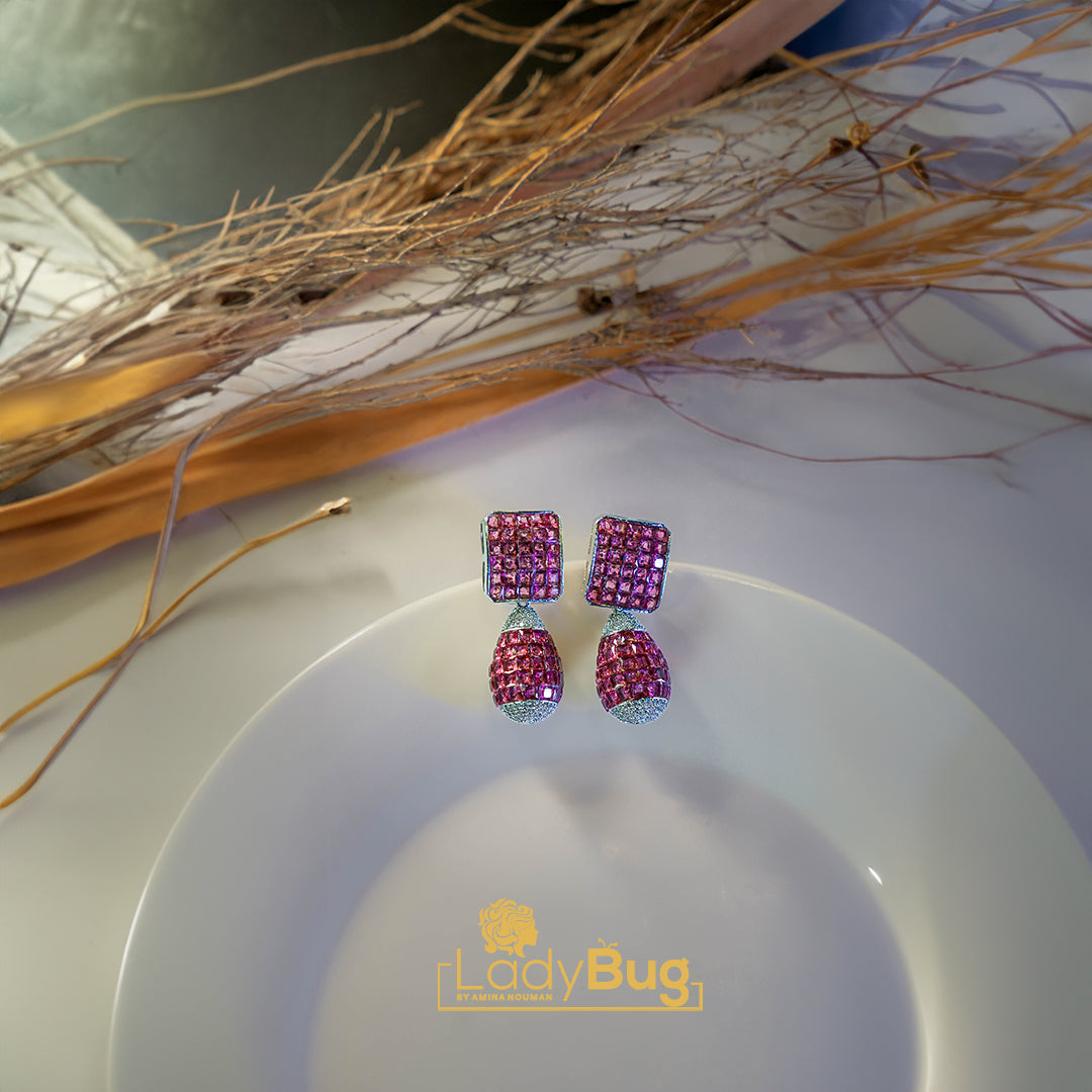 Moissanite Stone Rhodium-Plated Earrings