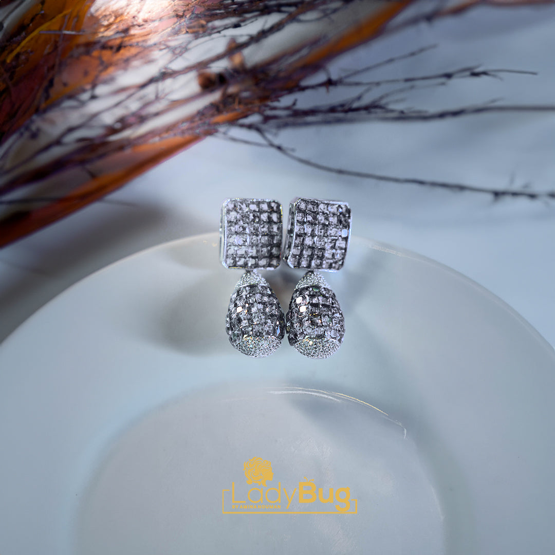 Moissanite Stone Rhodium-Plated Earrings