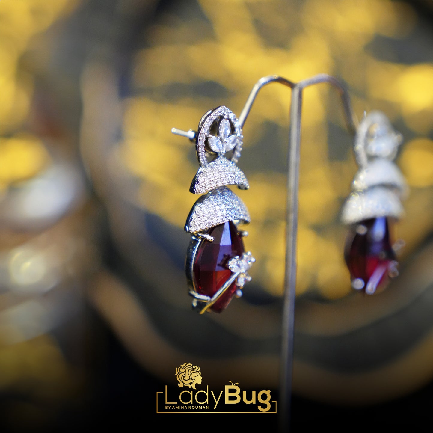 Rhodium-plated Zircon earrings with Sapphire Stone