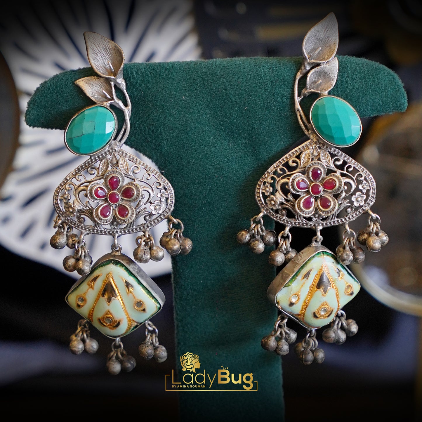 German Sliver Earings Feroza Stone