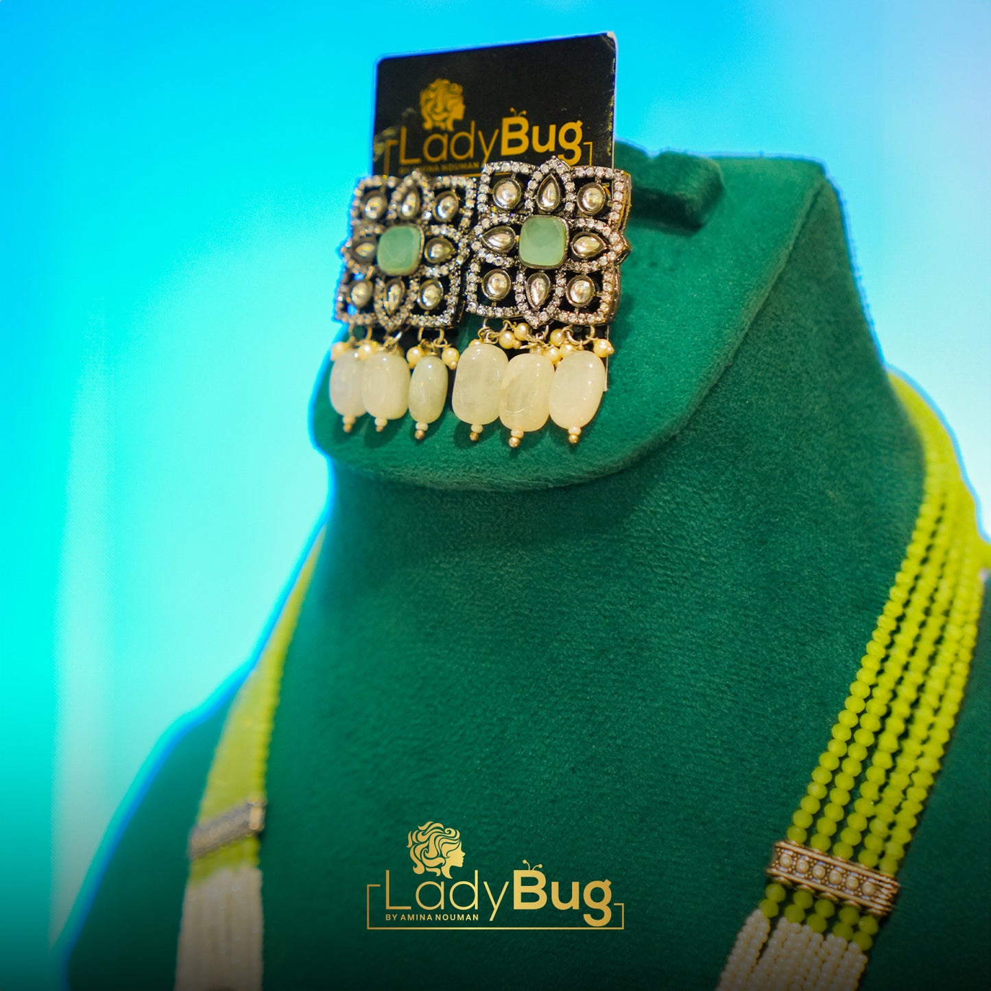 Victorian polish Mala and earrings with mint color LB-570,571