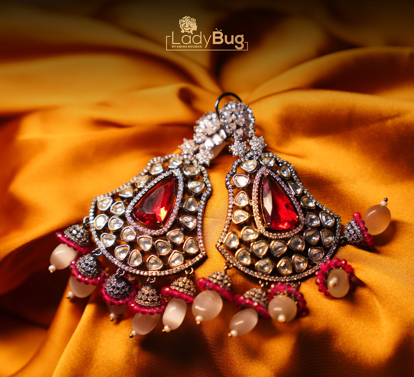 Tyaani Kundan earrings with Ruby & White Stones