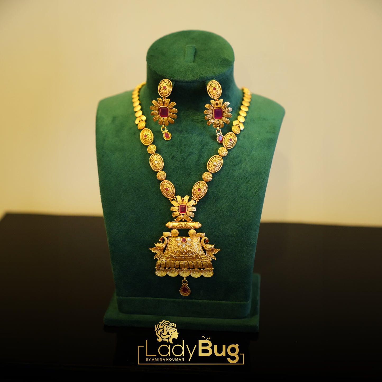 Rajwari Mala Set with Ruby Color