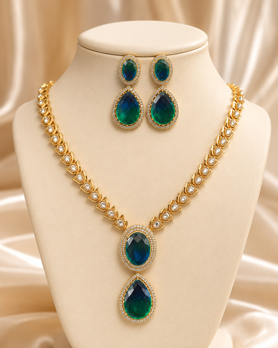 Luxury Gold Plated Necklace Set with Gradient Stone Pendant – Necklace Set by Ladybug (Photo 2)