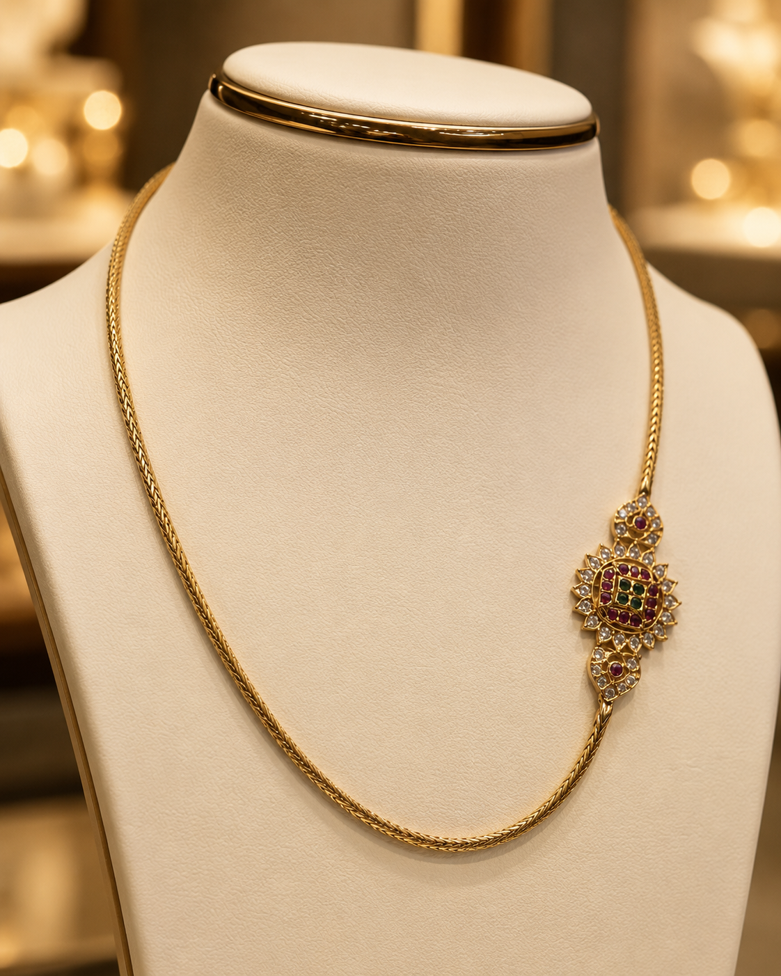 Gold-plated chains with a Ruby Stone and flower broach – Chain Necklace by Ladybug