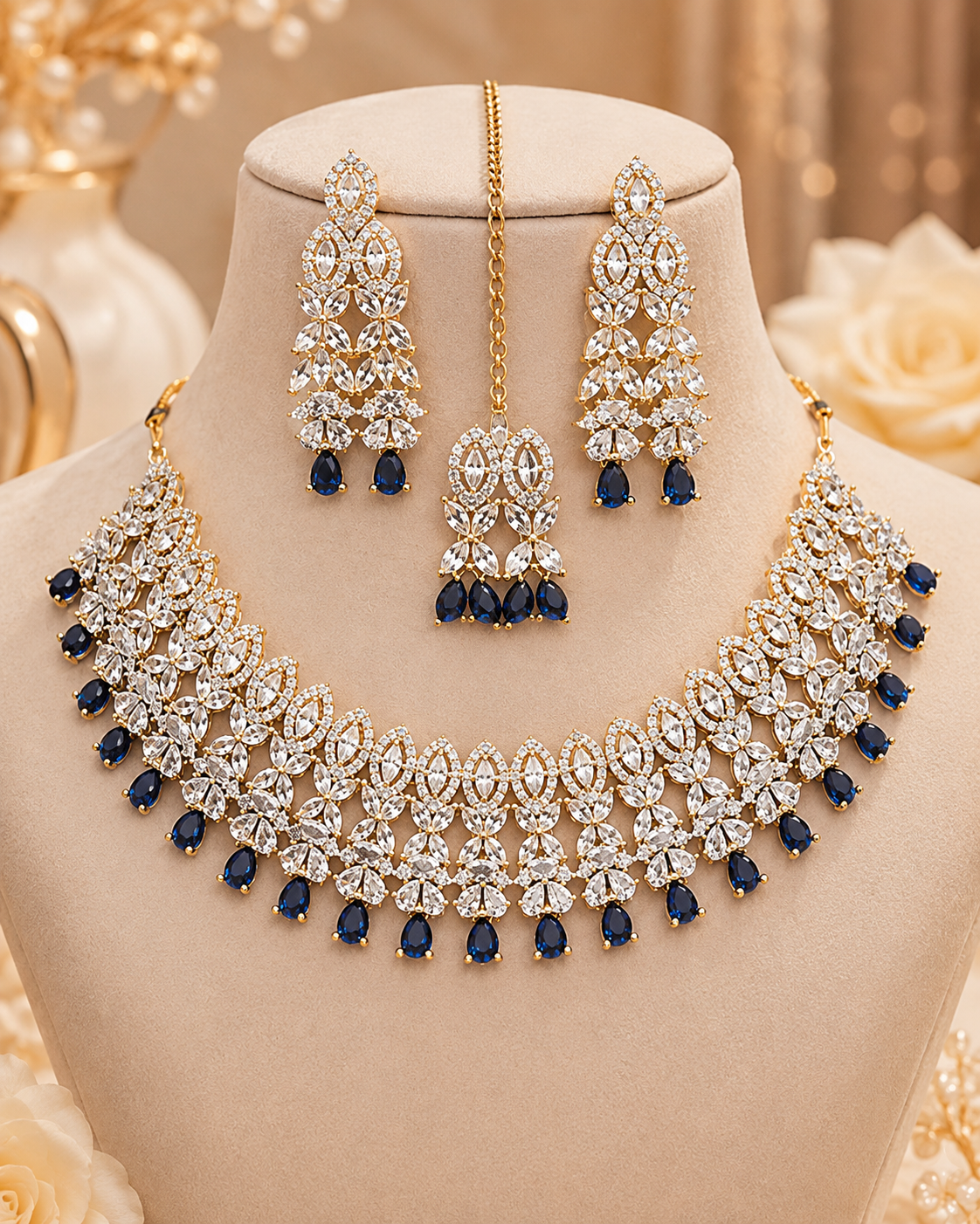 Gold-plated set with Ad Zircon & Sapphire stone – Jewelry Set by Ladybug (Photo 2)