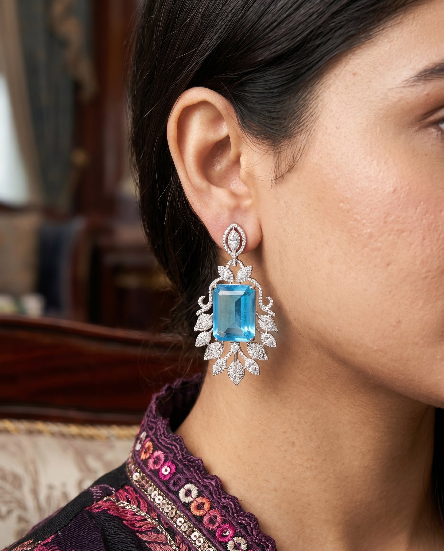 Elegant Blue Crystal Drop Earrings