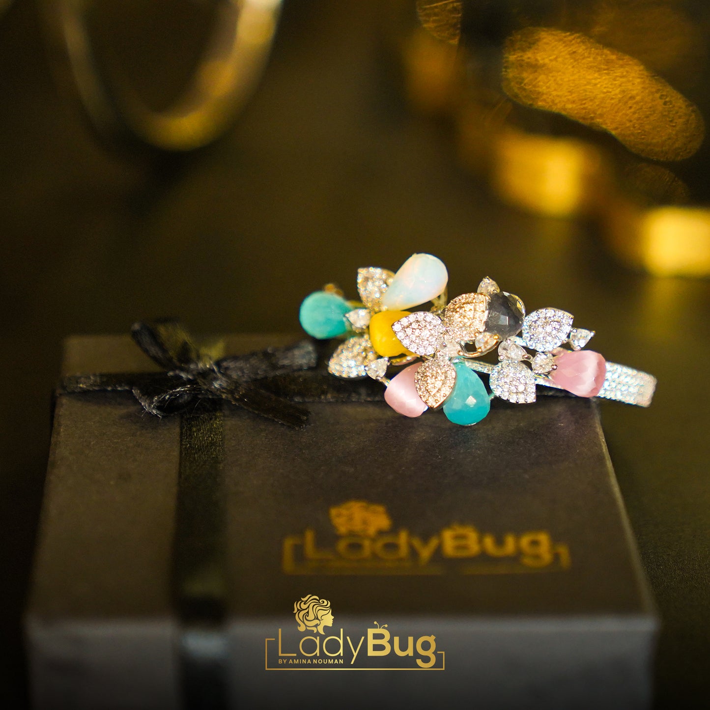 Rhodium-plated bracelet with multi stones (LB-755)