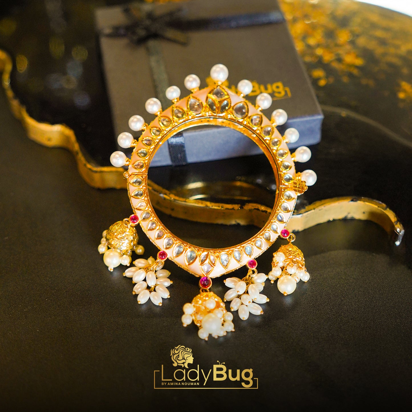 Kundan Bridal Kara with White Pearls