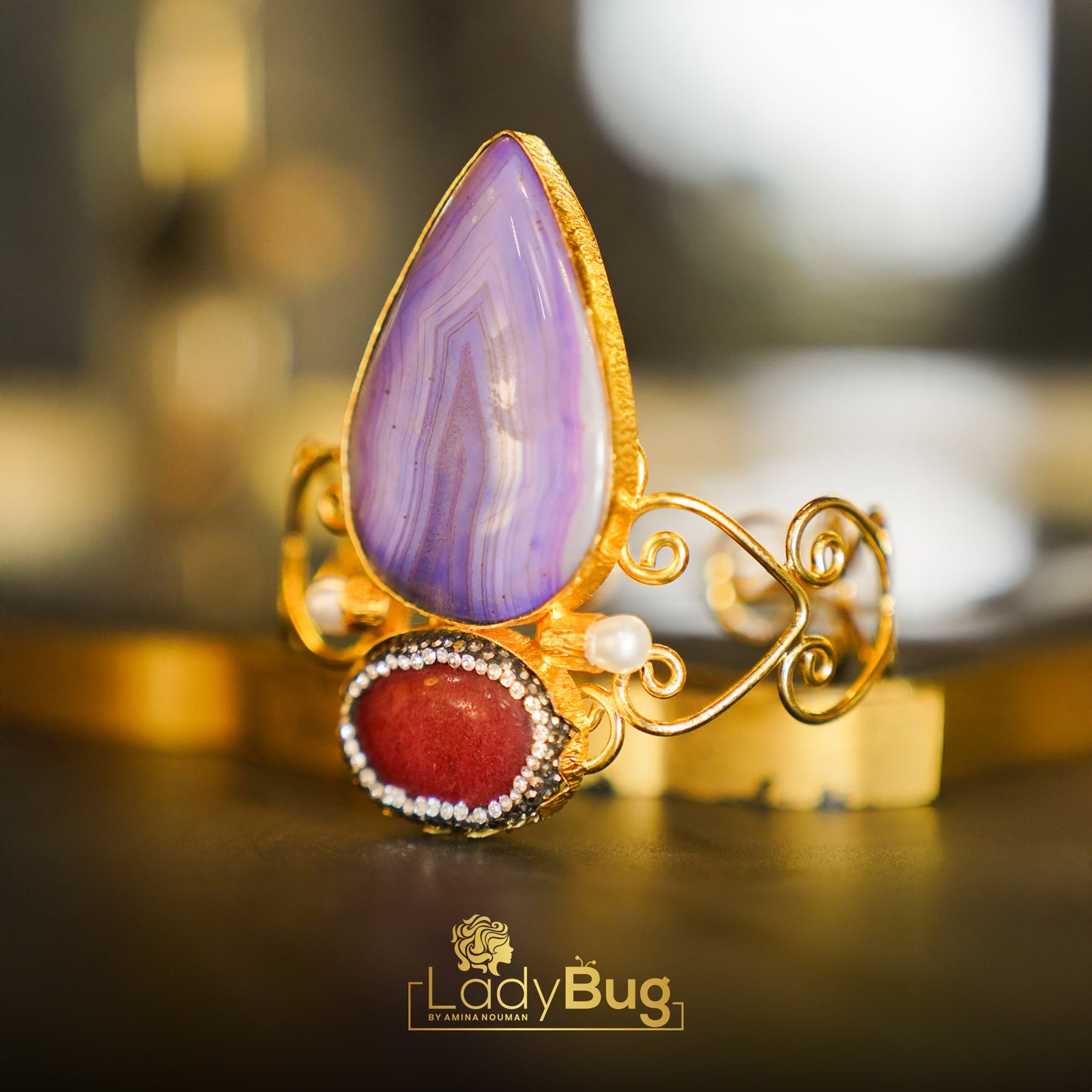 Stone Kara Gold Plated Adjustable Lavender Colour (LB-165)