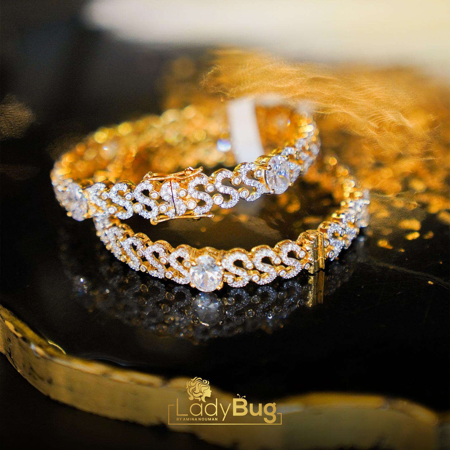Zircon Kara Gold Plated Openable 2 Piece (2.7) (LB-134)