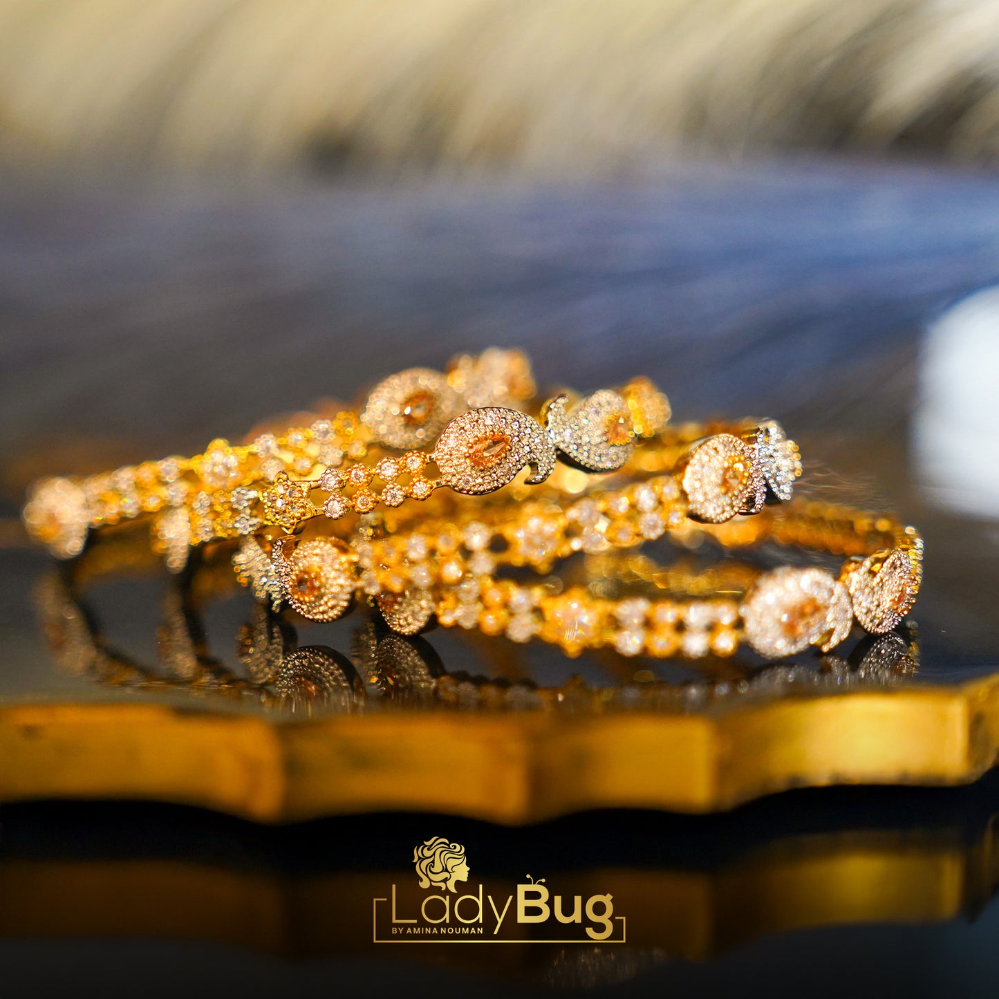 Zircon Bangles Gold Plated 4 Pieces 2.5 (LB-193)