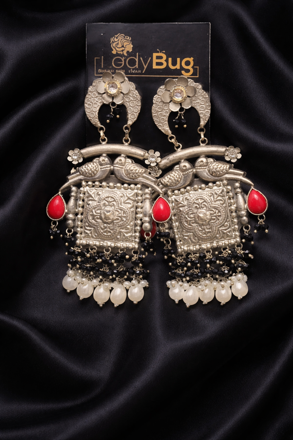 German Silver Earrings With Red Stone LB-427