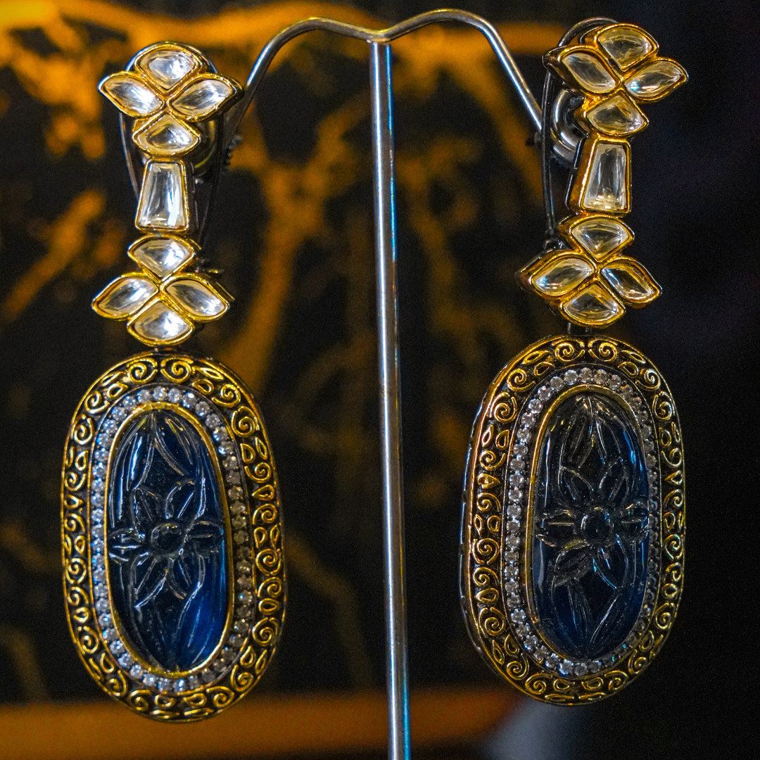 Kundan and Carved stone Earring (LB-358, LB-357)