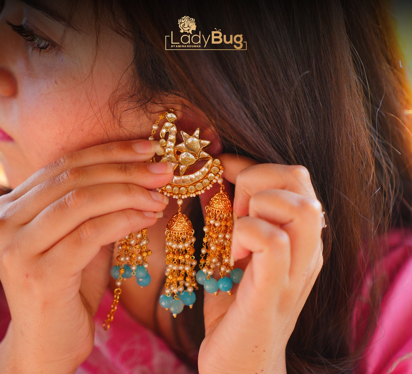Tiyaani Kundan Jhumka in Ice Blue Color