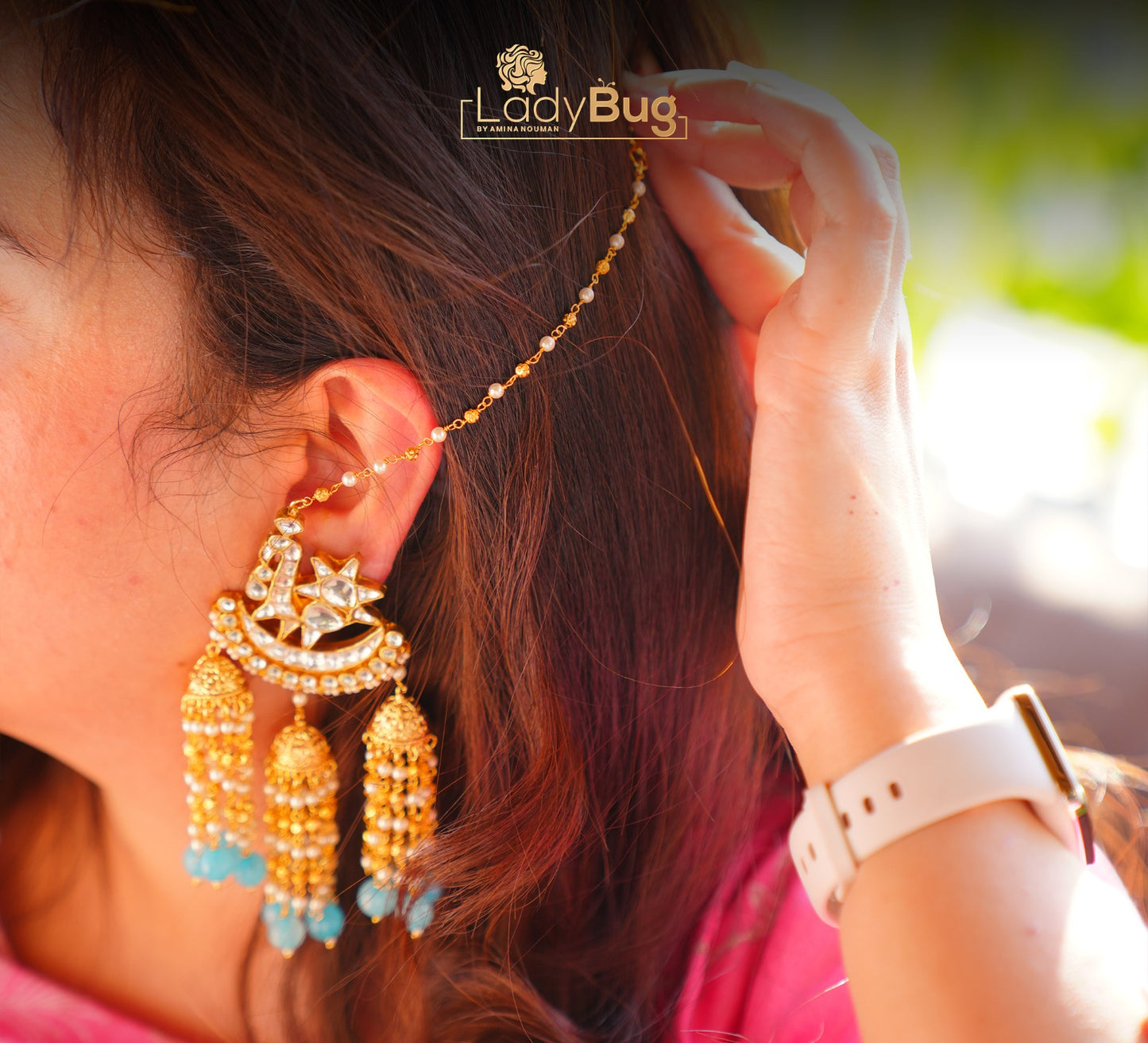Tiyaani Kundan Jhumka in Ice Blue Color